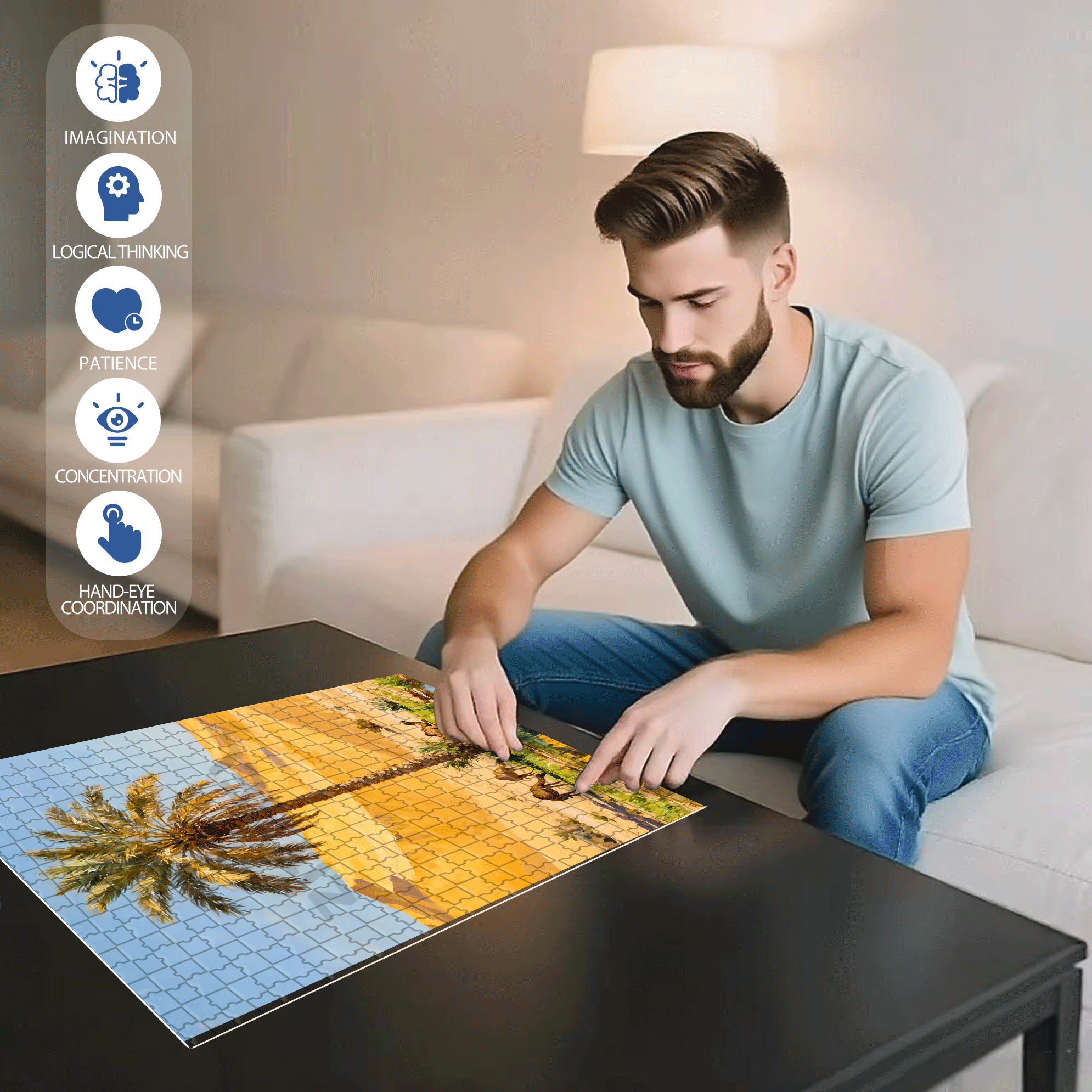 Palm Trees In The Desert 500pcs/1000pcs Jigsaw Puzzle, Scratch-Resistant, Interactive Family Game & Brain-Boosting DIY Decor, Perfect for Halloween, Christmas & New Year Gifts, Family Puzzle Game