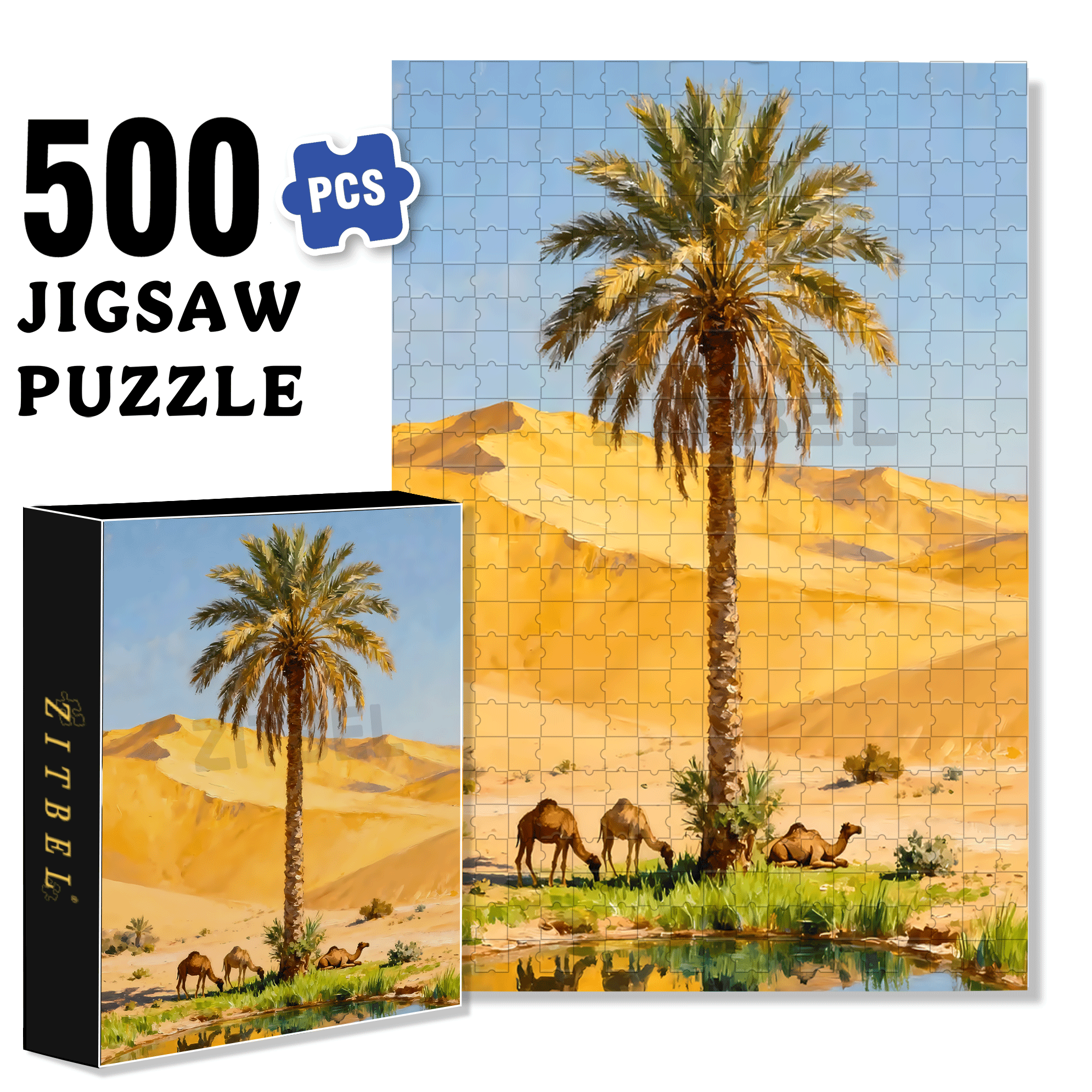 Palm Trees In The Desert 500pcs/1000pcs Jigsaw Puzzle, Scratch-Resistant, Interactive Family Game & Brain-Boosting DIY Decor, Perfect for Halloween, Christmas & New Year Gifts, Family Puzzle Game
