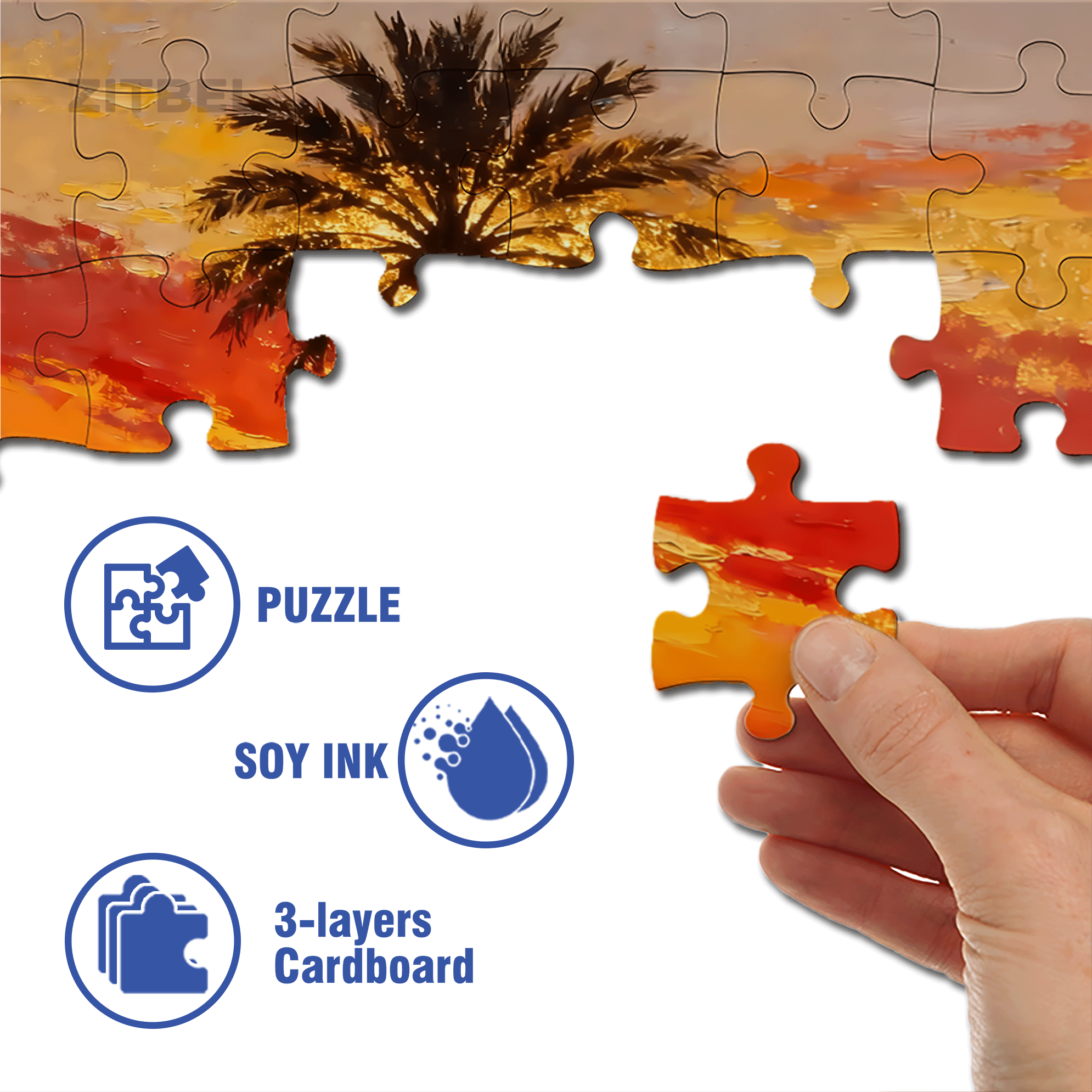 Palm Trees In The Setting Sun 500pcs/1000pcs Jigsaw Puzzle, Scratch-Resistant, Interactive Family Game & Brain-Boosting DIY Decor, Perfect for Halloween, Christmas & New Year Gifts, Family Puzzle Game