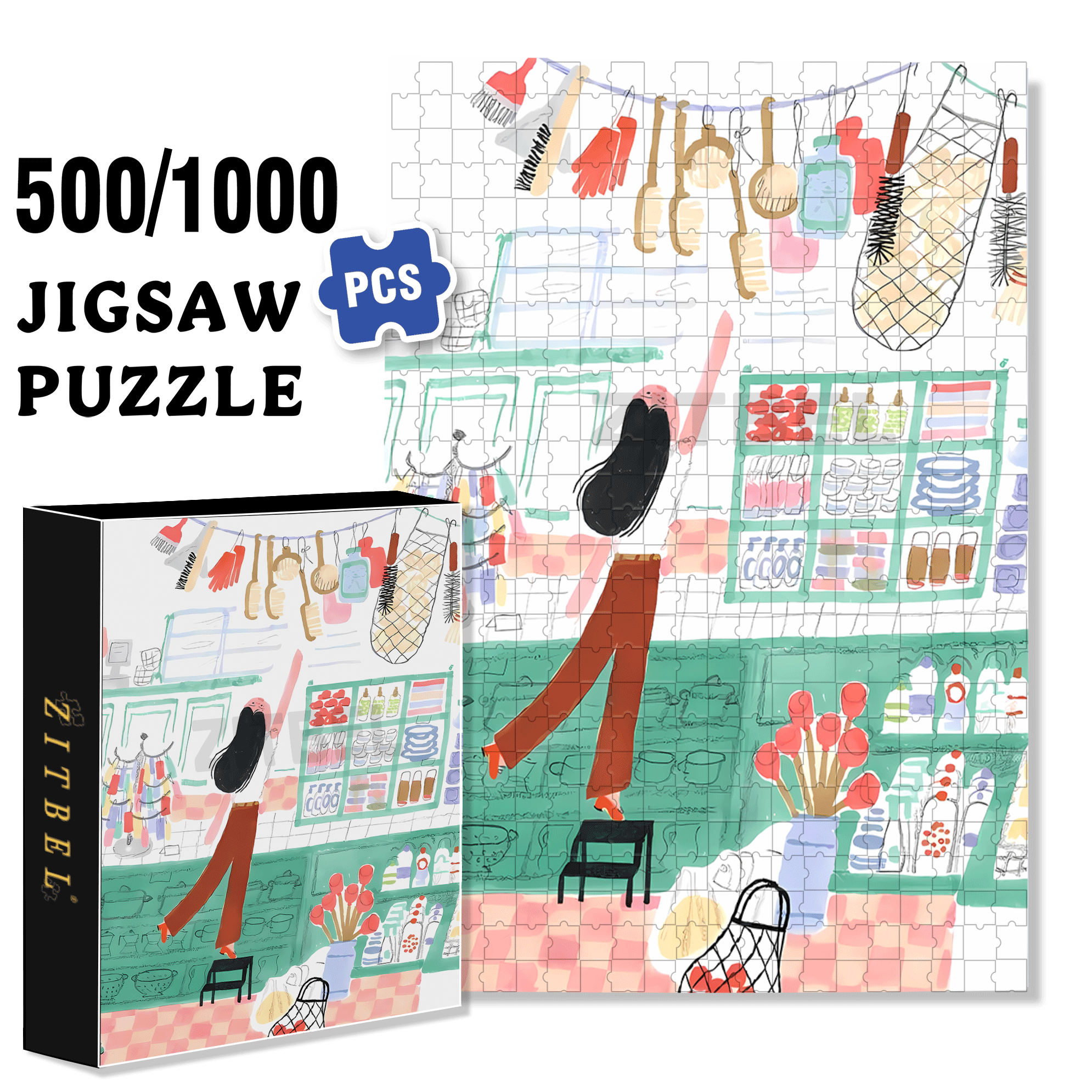 Pastoral Style 2 500pcs/1000pcs Jigsaw Puzzle, Scratch-Resistant, Interactive Family Game & Brain-Boosting DIY Decor, Perfect for Halloween, Christmas & New Year Gifts, Family Puzzle Game