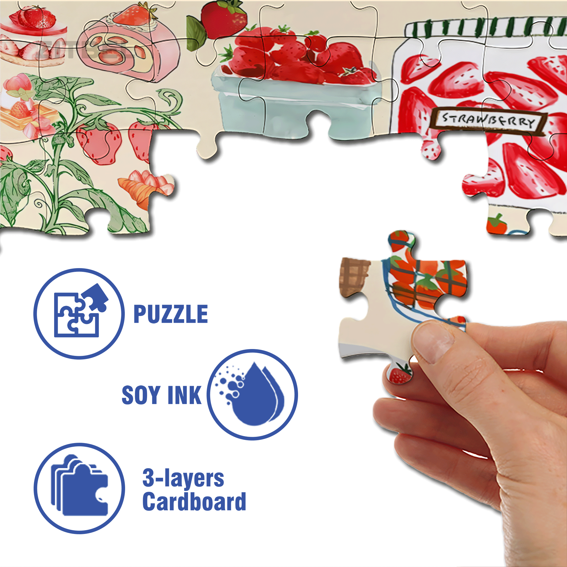 Strawberry Wallpaper Art 500pcs/1000pcs Jigsaw Puzzle, Scratch-Resistant, Interactive Family Game & Brain-Boosting DIY Decor, Perfect for Halloween, Christmas & New Year Gifts, Family Puzzle Game