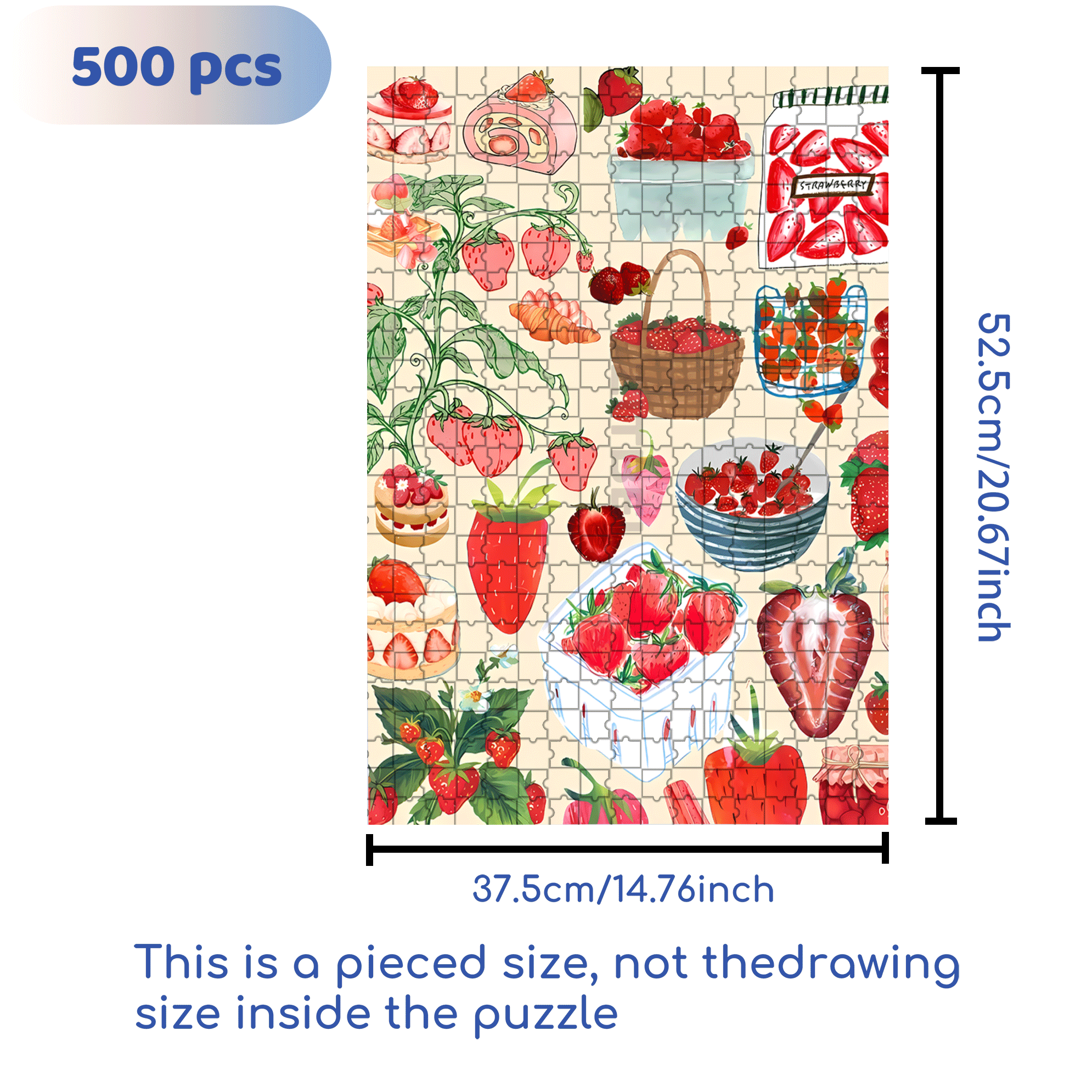 Strawberry Wallpaper Art 500pcs/1000pcs Jigsaw Puzzle, Scratch-Resistant, Interactive Family Game & Brain-Boosting DIY Decor, Perfect for Halloween, Christmas & New Year Gifts, Family Puzzle Game