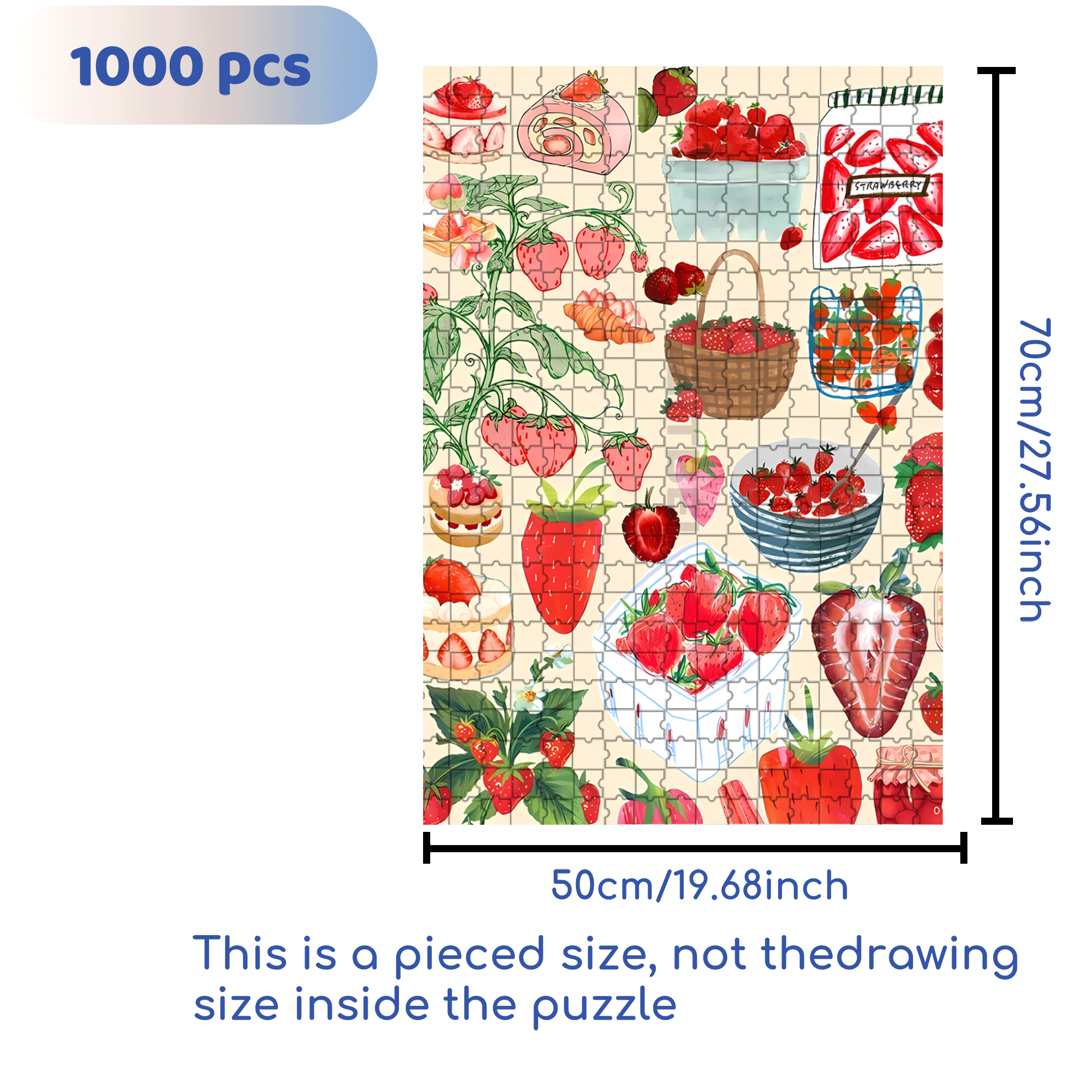 Strawberry Wallpaper Art 500pcs/1000pcs Jigsaw Puzzle, Scratch-Resistant, Interactive Family Game & Brain-Boosting DIY Decor, Perfect for Halloween, Christmas & New Year Gifts, Family Puzzle Game