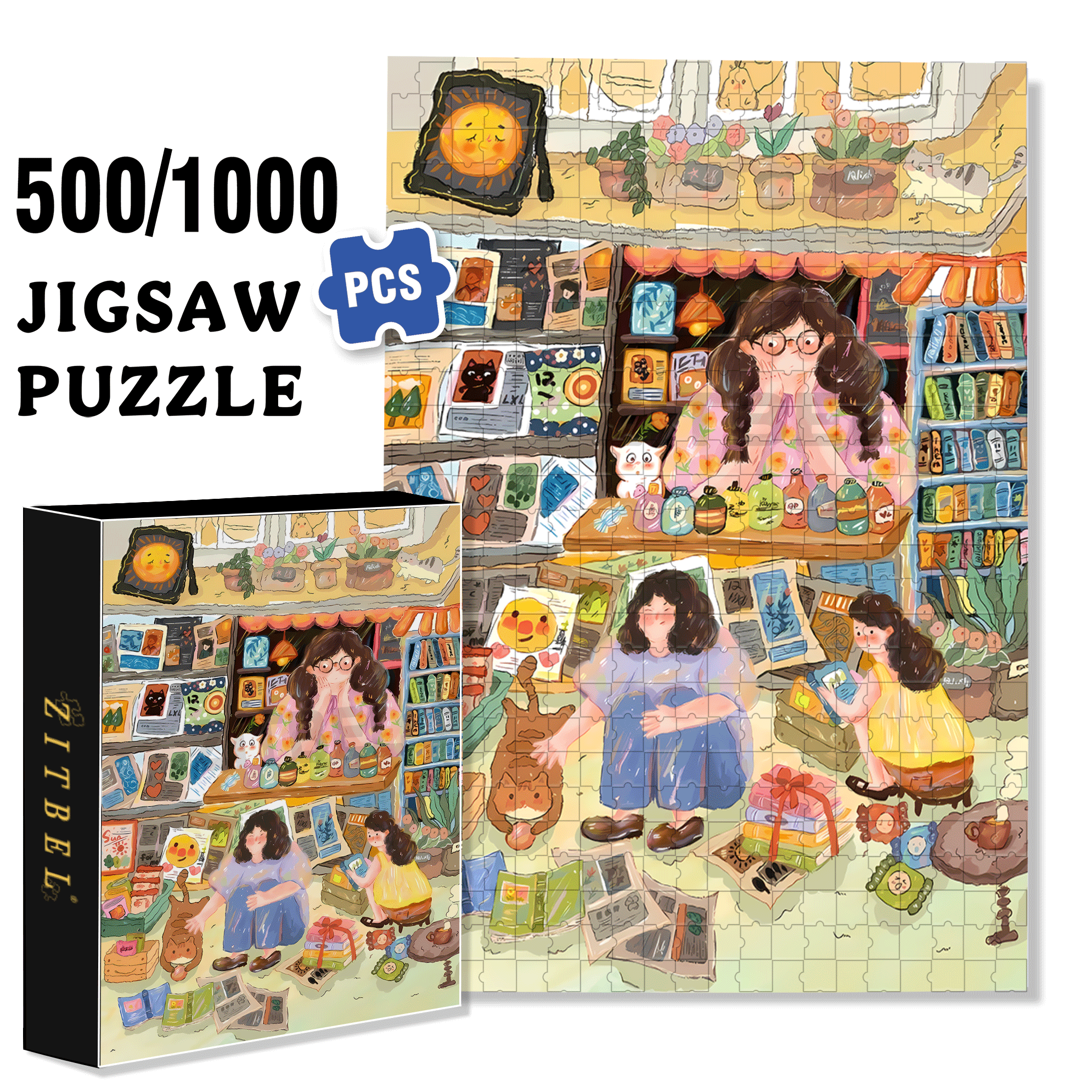 Teasing The Cat 500pcs/1000pcs Jigsaw Puzzle, Scratch-Resistant, Interactive Family Game & Brain-Boosting DIY Decor, Perfect for Halloween, Christmas & New Year Gifts, Family Puzzle Game