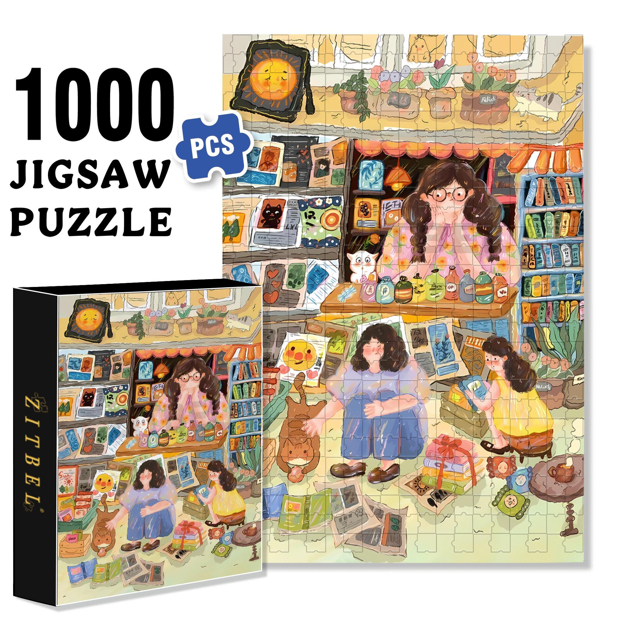 Teasing The Cat 500pcs/1000pcs Jigsaw Puzzle, Scratch-Resistant, Interactive Family Game & Brain-Boosting DIY Decor, Perfect for Halloween, Christmas & New Year Gifts, Family Puzzle Game
