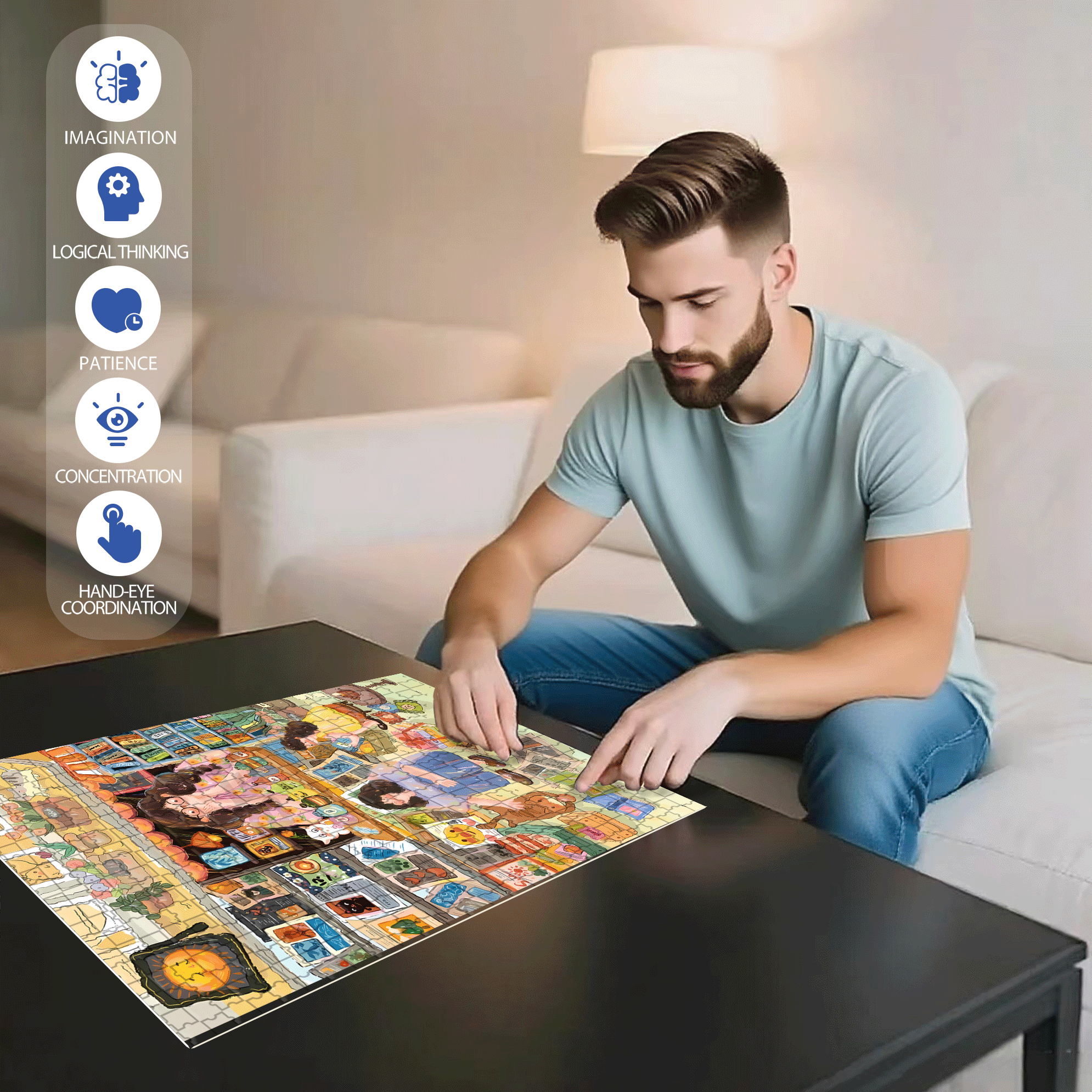 Teasing The Cat 500pcs/1000pcs Jigsaw Puzzle, Scratch-Resistant, Interactive Family Game & Brain-Boosting DIY Decor, Perfect for Halloween, Christmas & New Year Gifts, Family Puzzle Game