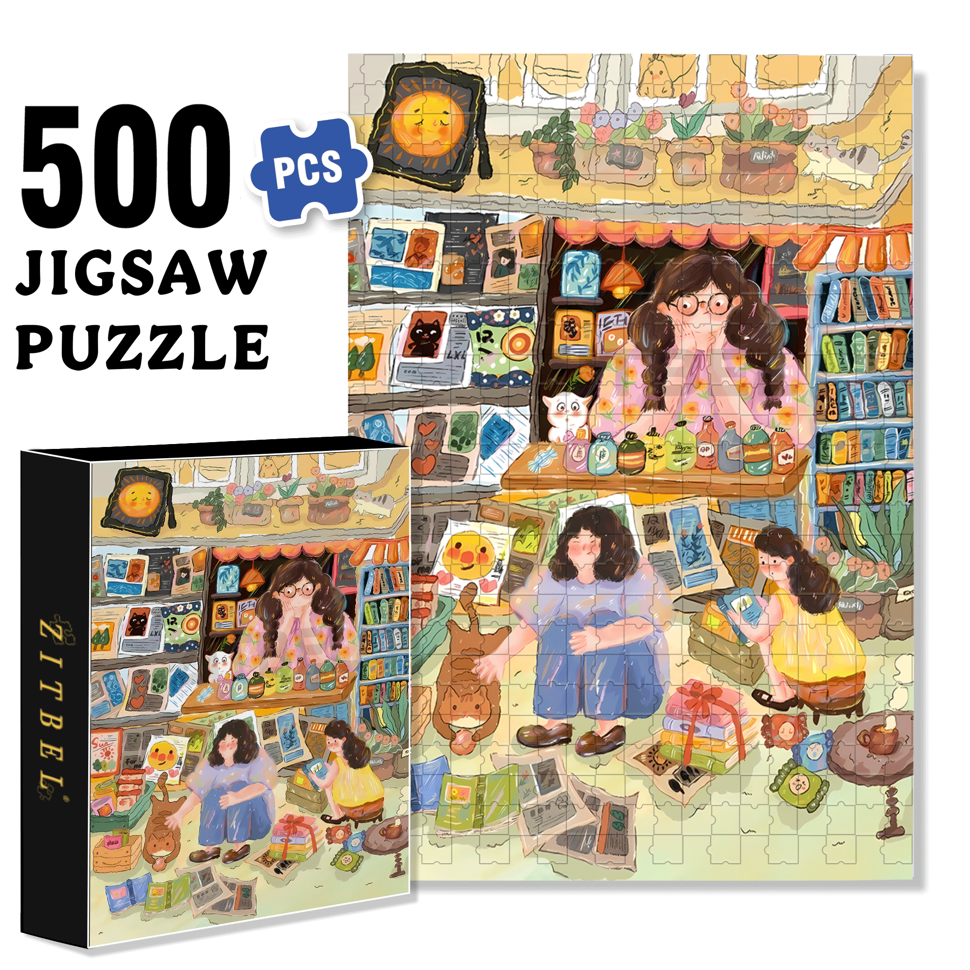 Teasing The Cat 500pcs/1000pcs Jigsaw Puzzle, Scratch-Resistant, Interactive Family Game & Brain-Boosting DIY Decor, Perfect for Halloween, Christmas & New Year Gifts, Family Puzzle Game