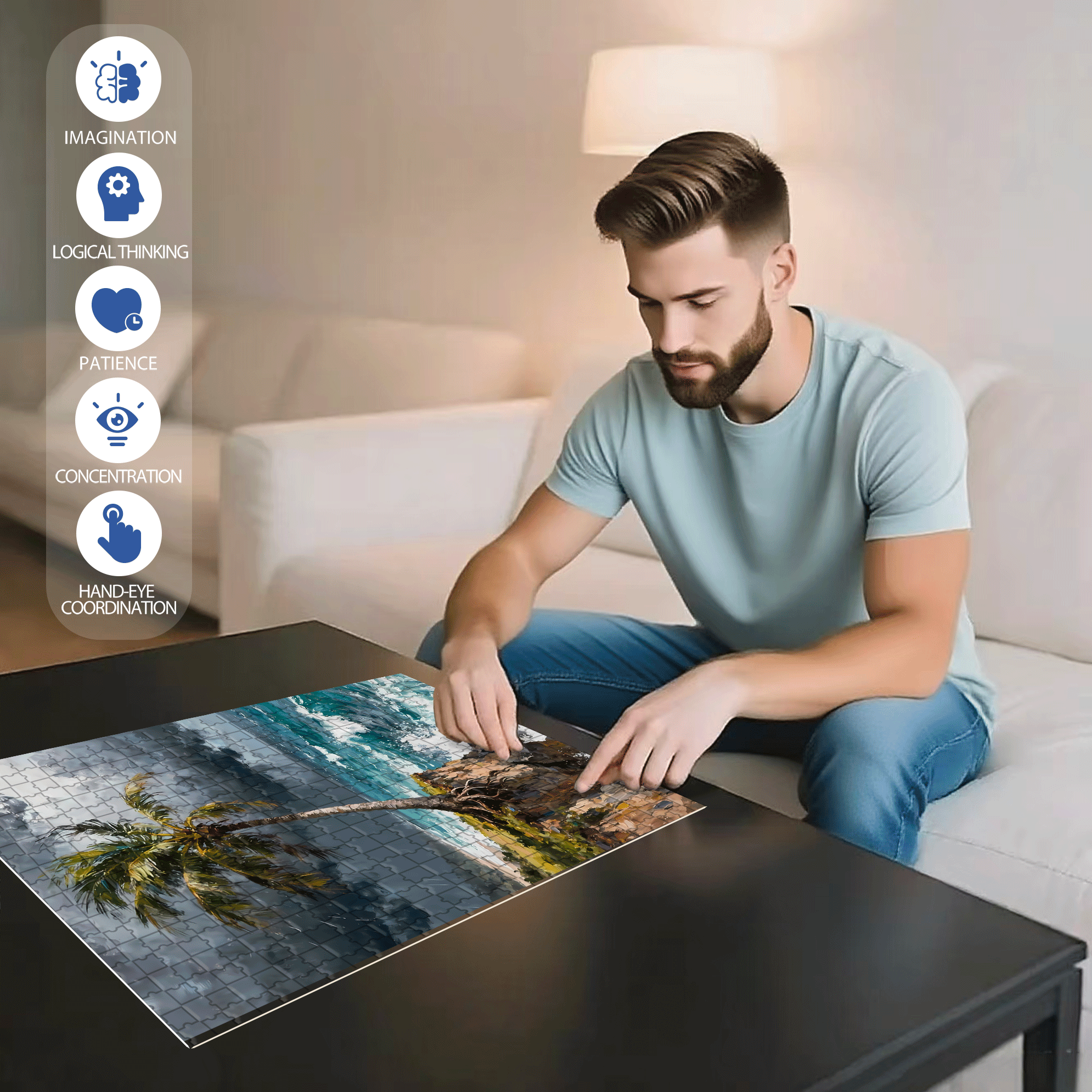 The Palm Tree On The Cliff 500pcs/1000pcs Jigsaw Puzzle, Scratch-Resistant, Interactive Family Game & Brain-Boosting DIY Decor, Perfect for Halloween, Christmas & New Year Gifts, Family Puzzle Game