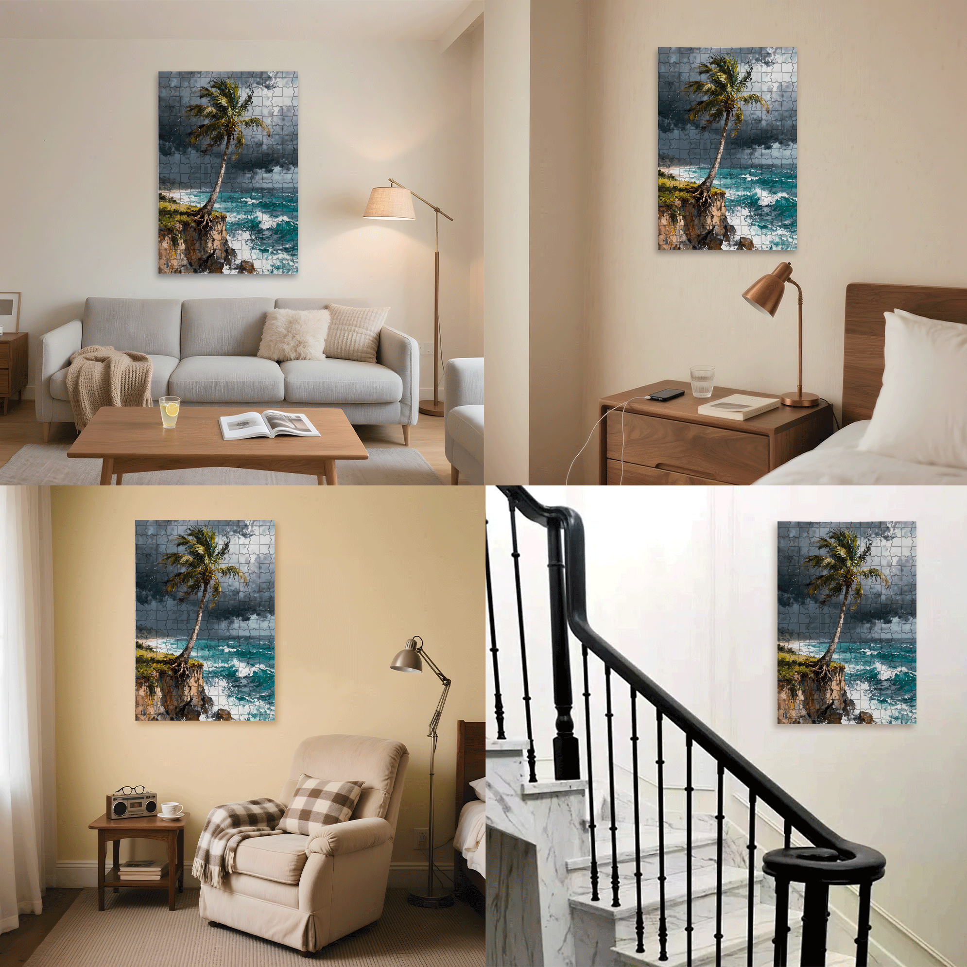 The Palm Tree On The Cliff 500pcs/1000pcs Jigsaw Puzzle, Scratch-Resistant, Interactive Family Game & Brain-Boosting DIY Decor, Perfect for Halloween, Christmas & New Year Gifts, Family Puzzle Game