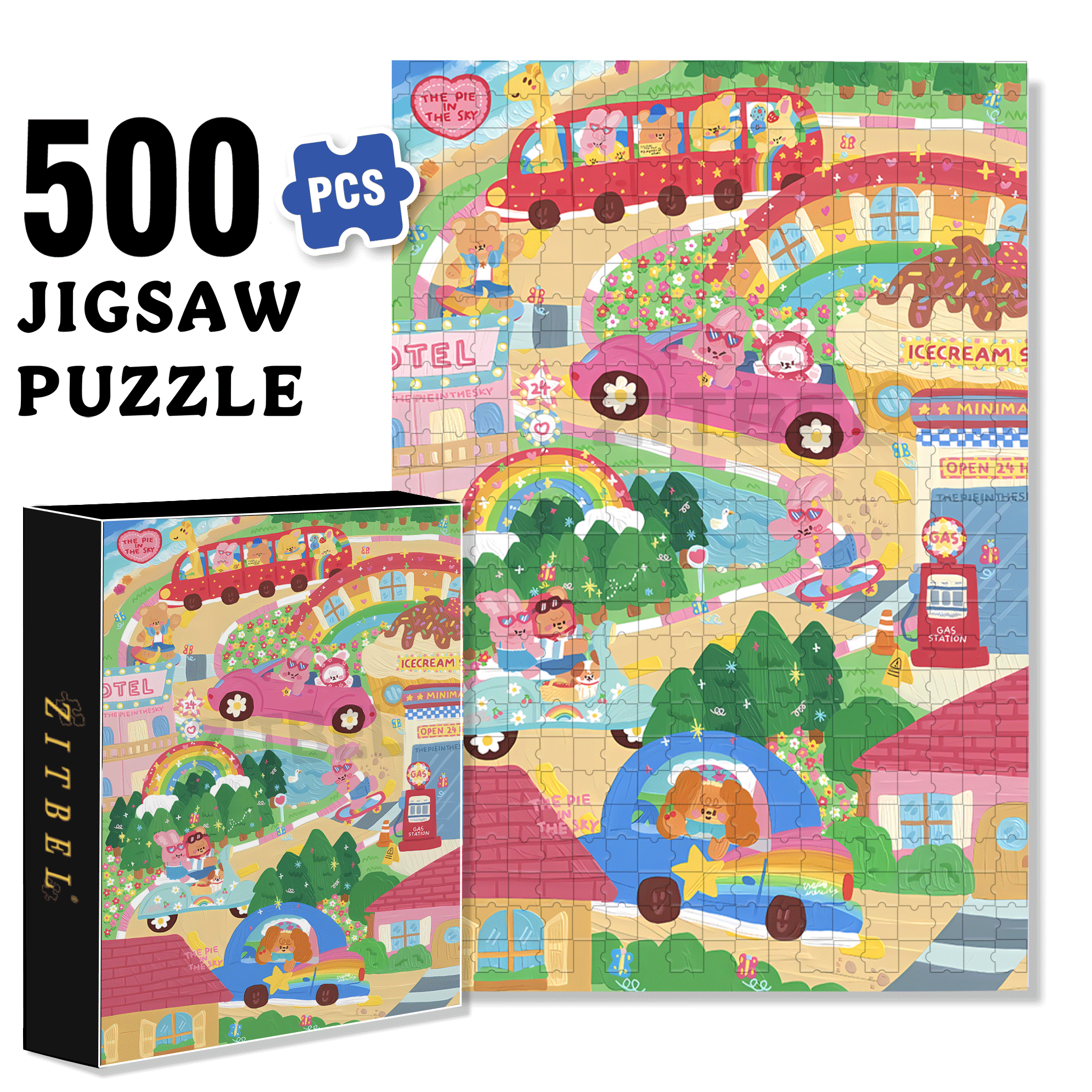 The Pie In The Sky 500pcs/1000pcs Jigsaw Puzzle, Scratch-Resistant, Interactive Family Game & Brain-Boosting DIY Decor, Perfect for Halloween, Christmas & New Year Gifts, Family Puzzle Game