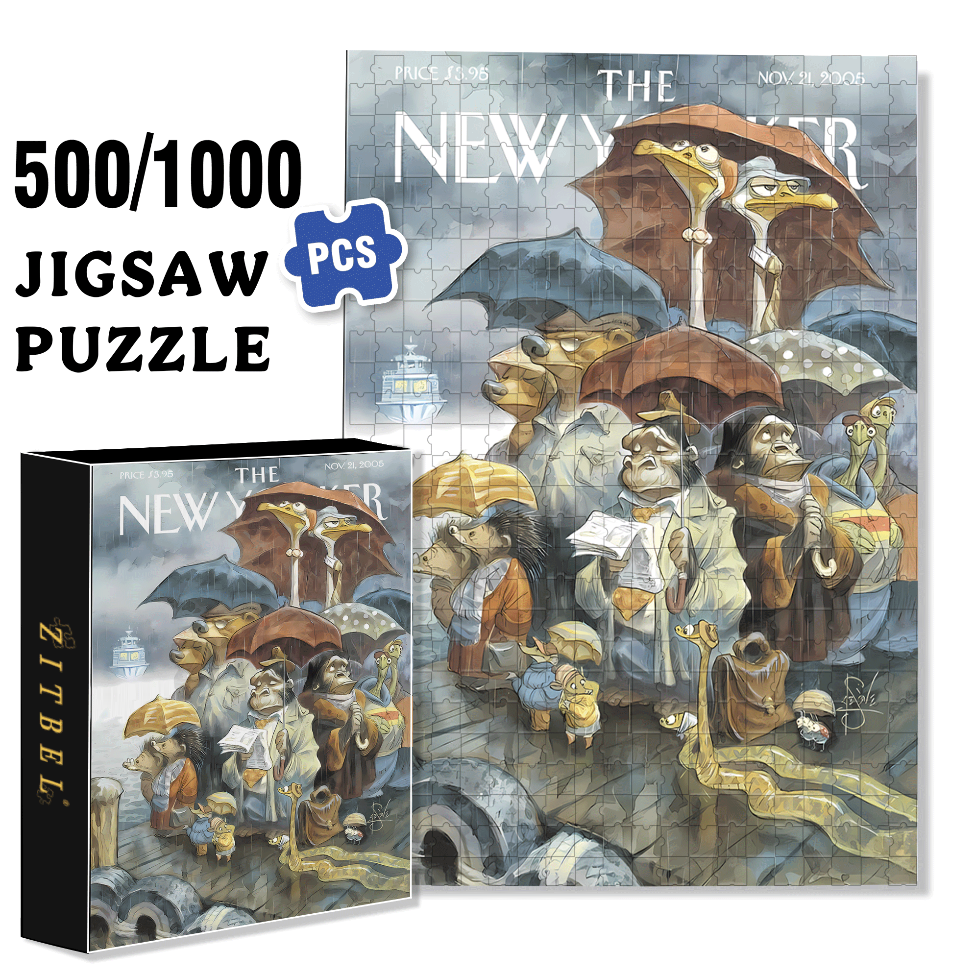Two By Two 500pcs/1000pcs Jigsaw Puzzle, Scratch-Resistant, Interactive Family Game & Brain-Boosting DIY Decor, Perfect for Halloween, Christmas & New Year Gifts, Family Puzzle Game