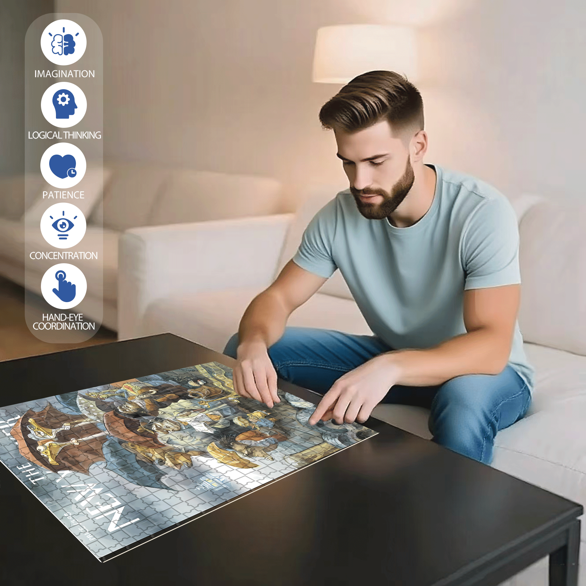 Two By Two 500pcs/1000pcs Jigsaw Puzzle, Scratch-Resistant, Interactive Family Game & Brain-Boosting DIY Decor, Perfect for Halloween, Christmas & New Year Gifts, Family Puzzle Game
