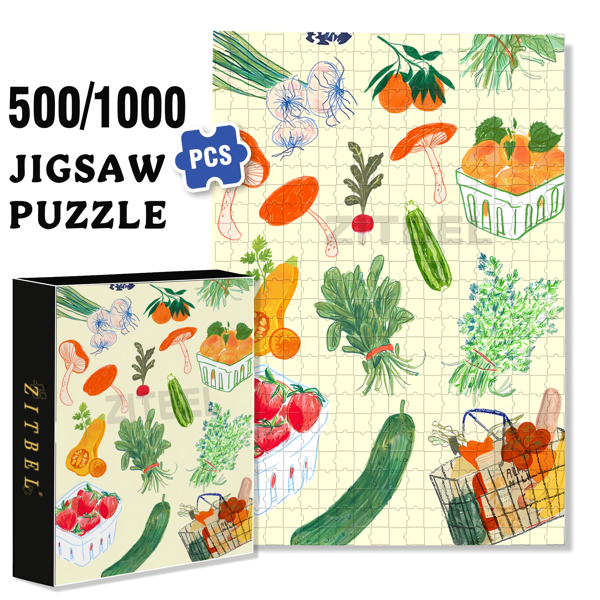 Vegetable Wallpaper Art 500pcs/1000pcs Jigsaw Puzzle, Scratch-Resistant, Interactive Family Game & Brain-Boosting DIY Decor, Perfect for Halloween, Christmas & New Year Gifts, Family Puzzle Game