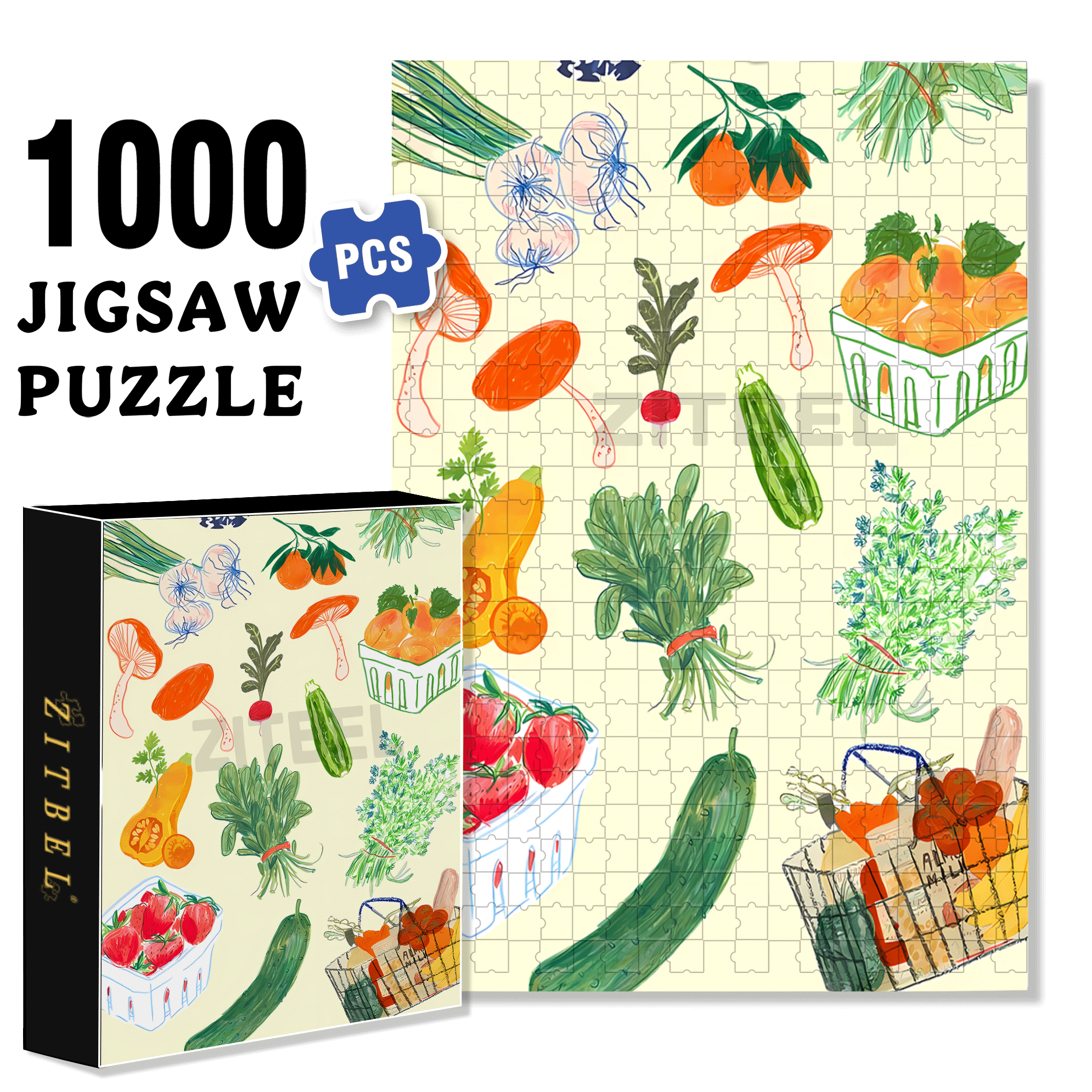 Vegetable Wallpaper Art 500pcs/1000pcs Jigsaw Puzzle, Scratch-Resistant, Interactive Family Game & Brain-Boosting DIY Decor, Perfect for Halloween, Christmas & New Year Gifts, Family Puzzle Game