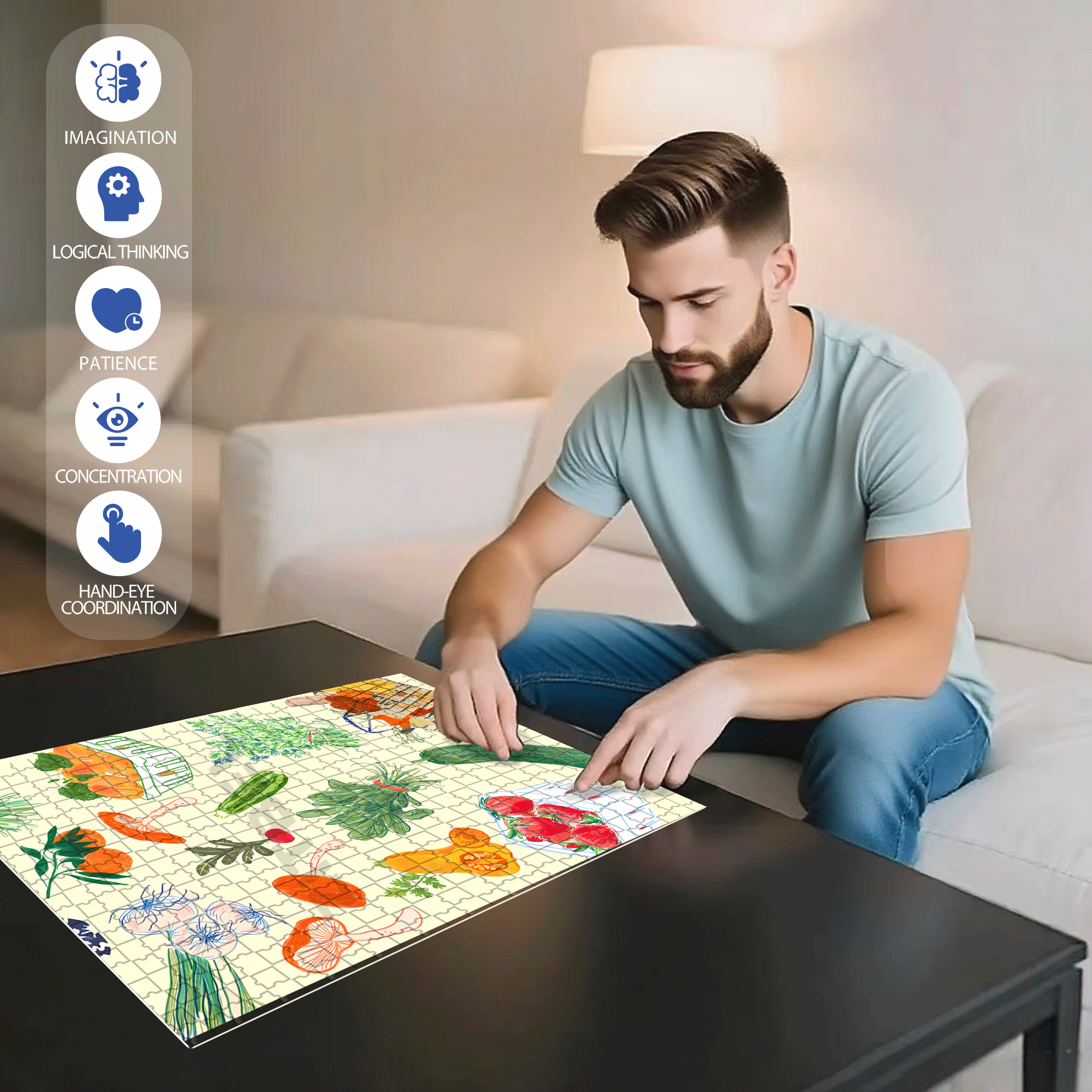 Vegetable Wallpaper Art 500pcs/1000pcs Jigsaw Puzzle, Scratch-Resistant, Interactive Family Game & Brain-Boosting DIY Decor, Perfect for Halloween, Christmas & New Year Gifts, Family Puzzle Game