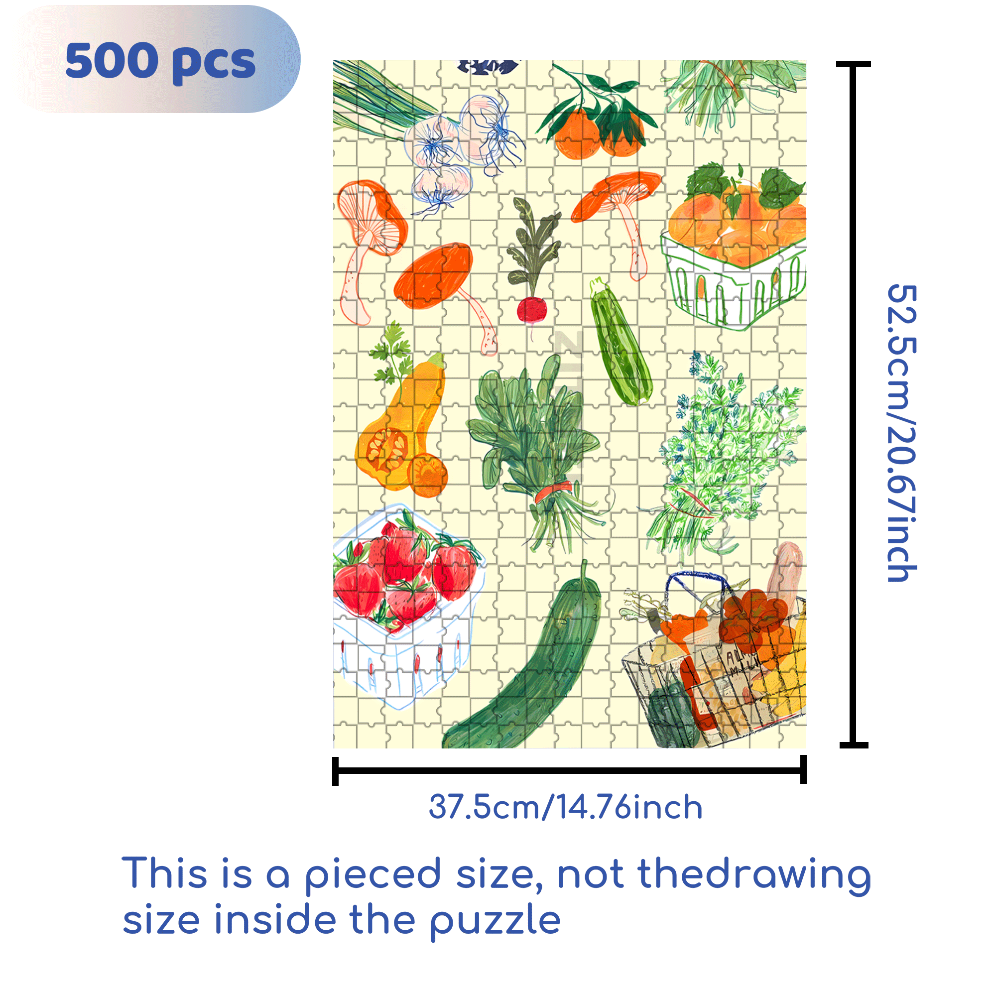 Vegetable Wallpaper Art 500pcs/1000pcs Jigsaw Puzzle, Scratch-Resistant, Interactive Family Game & Brain-Boosting DIY Decor, Perfect for Halloween, Christmas & New Year Gifts, Family Puzzle Game