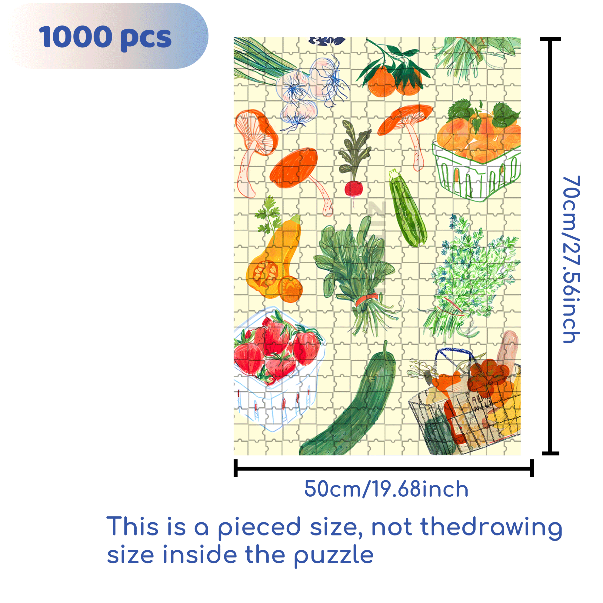 Vegetable Wallpaper Art 500pcs/1000pcs Jigsaw Puzzle, Scratch-Resistant, Interactive Family Game & Brain-Boosting DIY Decor, Perfect for Halloween, Christmas & New Year Gifts, Family Puzzle Game