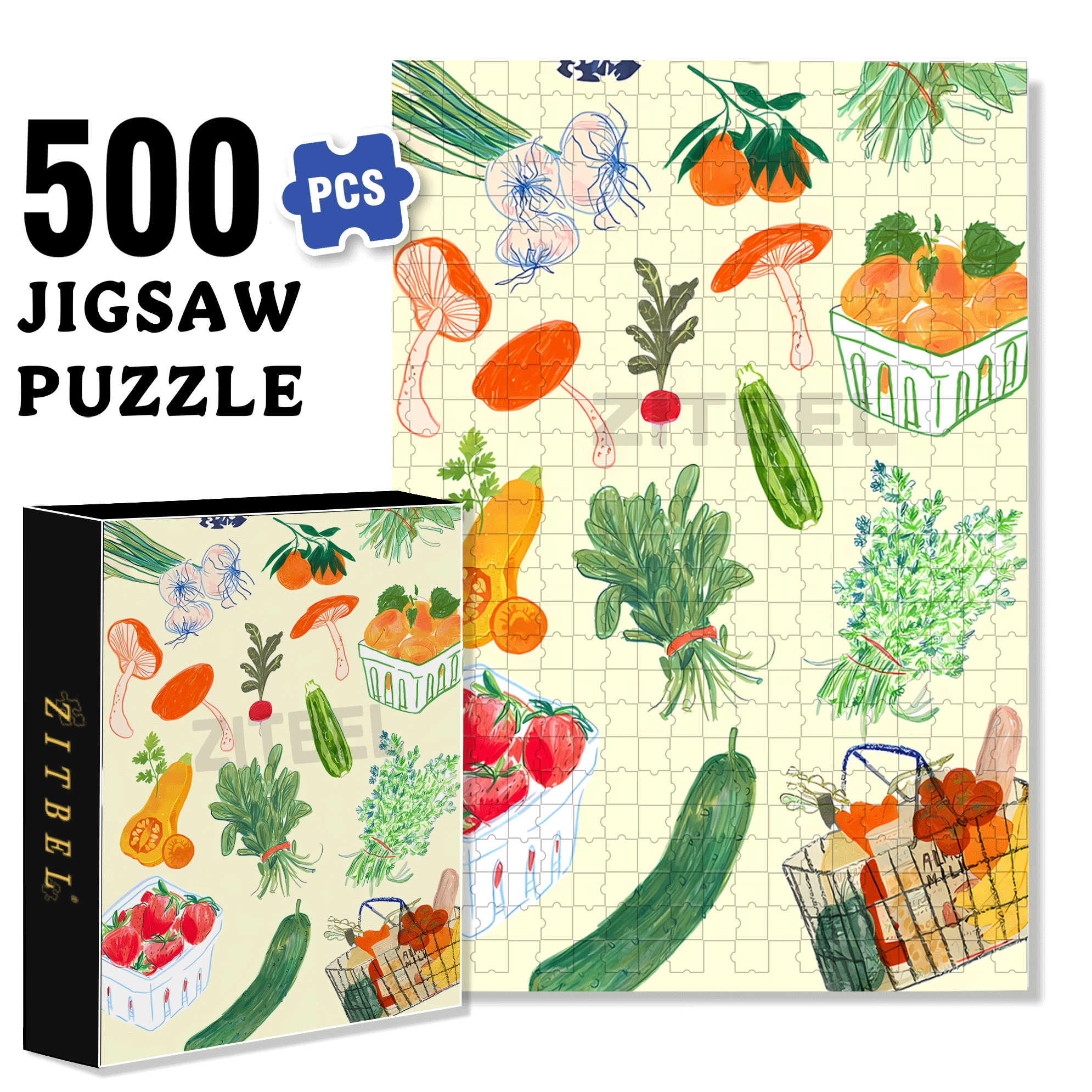Vegetable Wallpaper Art 500pcs/1000pcs Jigsaw Puzzle, Scratch-Resistant, Interactive Family Game & Brain-Boosting DIY Decor, Perfect for Halloween, Christmas & New Year Gifts, Family Puzzle Game