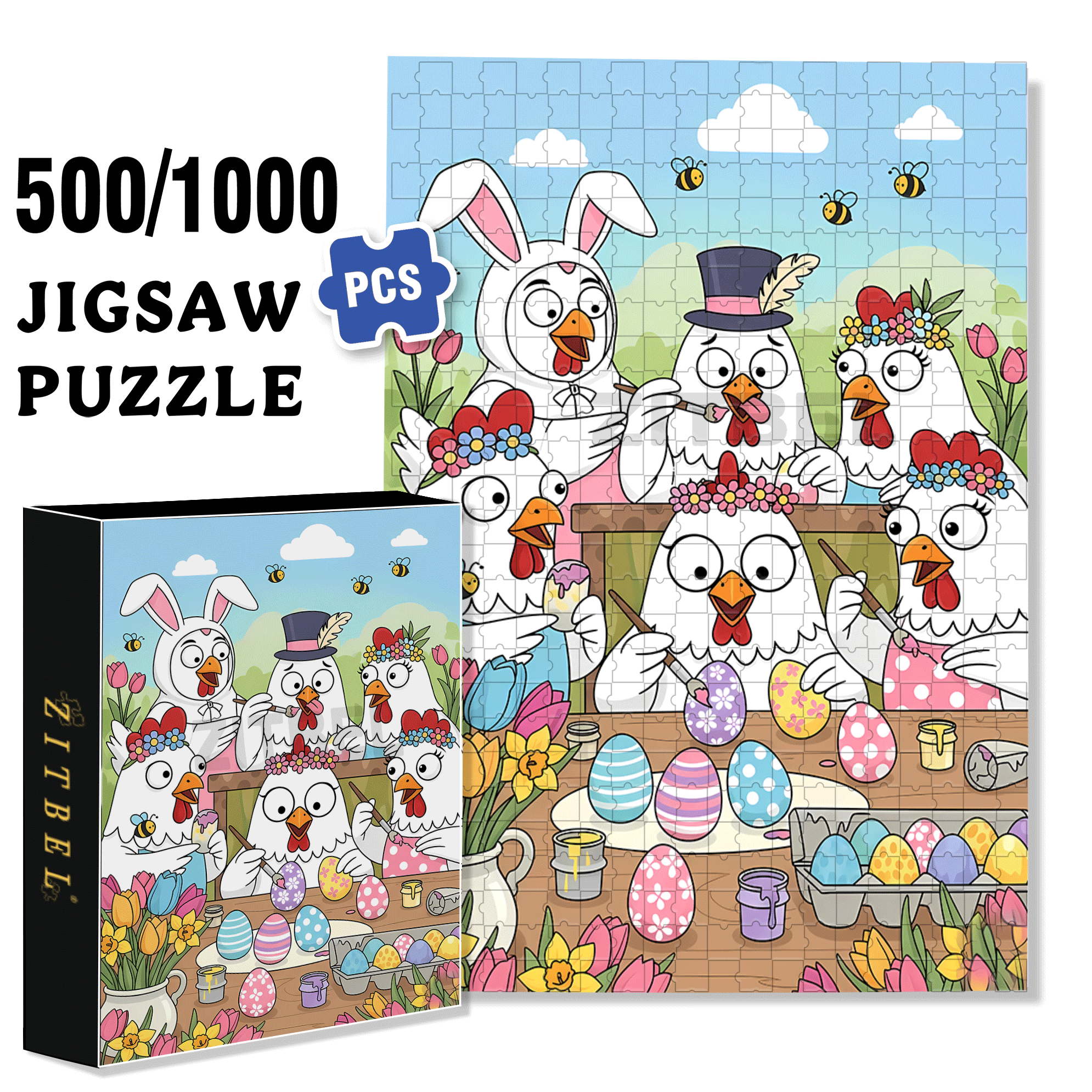 Whimsical Spring Animal 500pcs/1000pcs Jigsaw Puzzle, Scratch-Resistant, Interactive Family Game & Brain-Boosting DIY Decor, Perfect for Halloween, Christmas & New Year Gifts, Family Puzzle Game