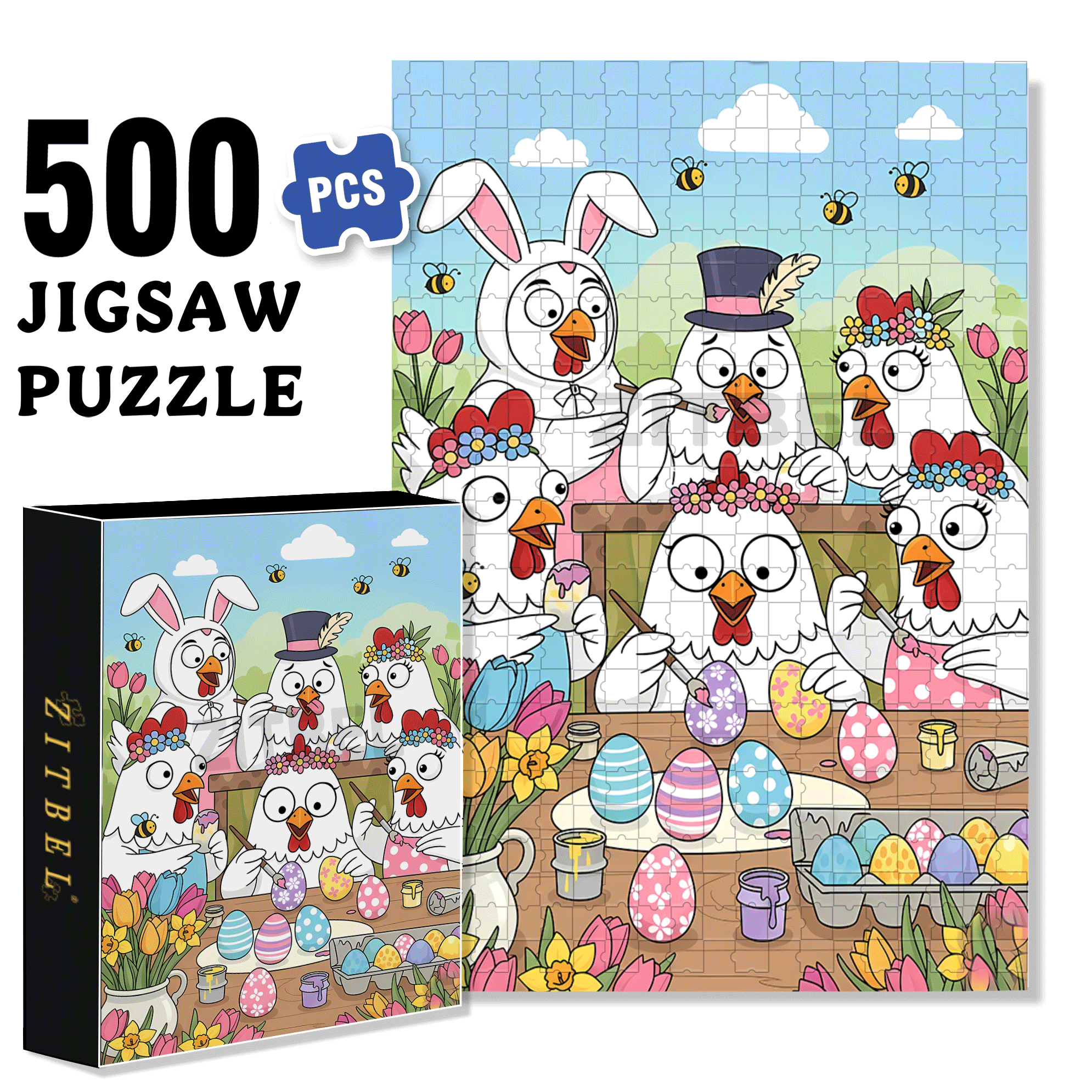 Whimsical Spring Animal 500pcs/1000pcs Jigsaw Puzzle, Scratch-Resistant, Interactive Family Game & Brain-Boosting DIY Decor, Perfect for Halloween, Christmas & New Year Gifts, Family Puzzle Game