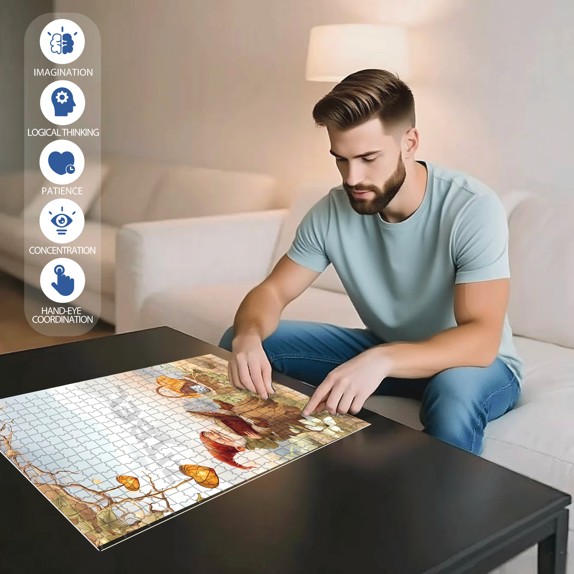 Whispering Woods Gnome 500pcs/1000pcs Jigsaw Puzzle, Scratch-Resistant, Interactive Family Game & Brain-Boosting DIY Decor, Perfect for Halloween, Christmas & New Year Gifts, Family Puzzle Game