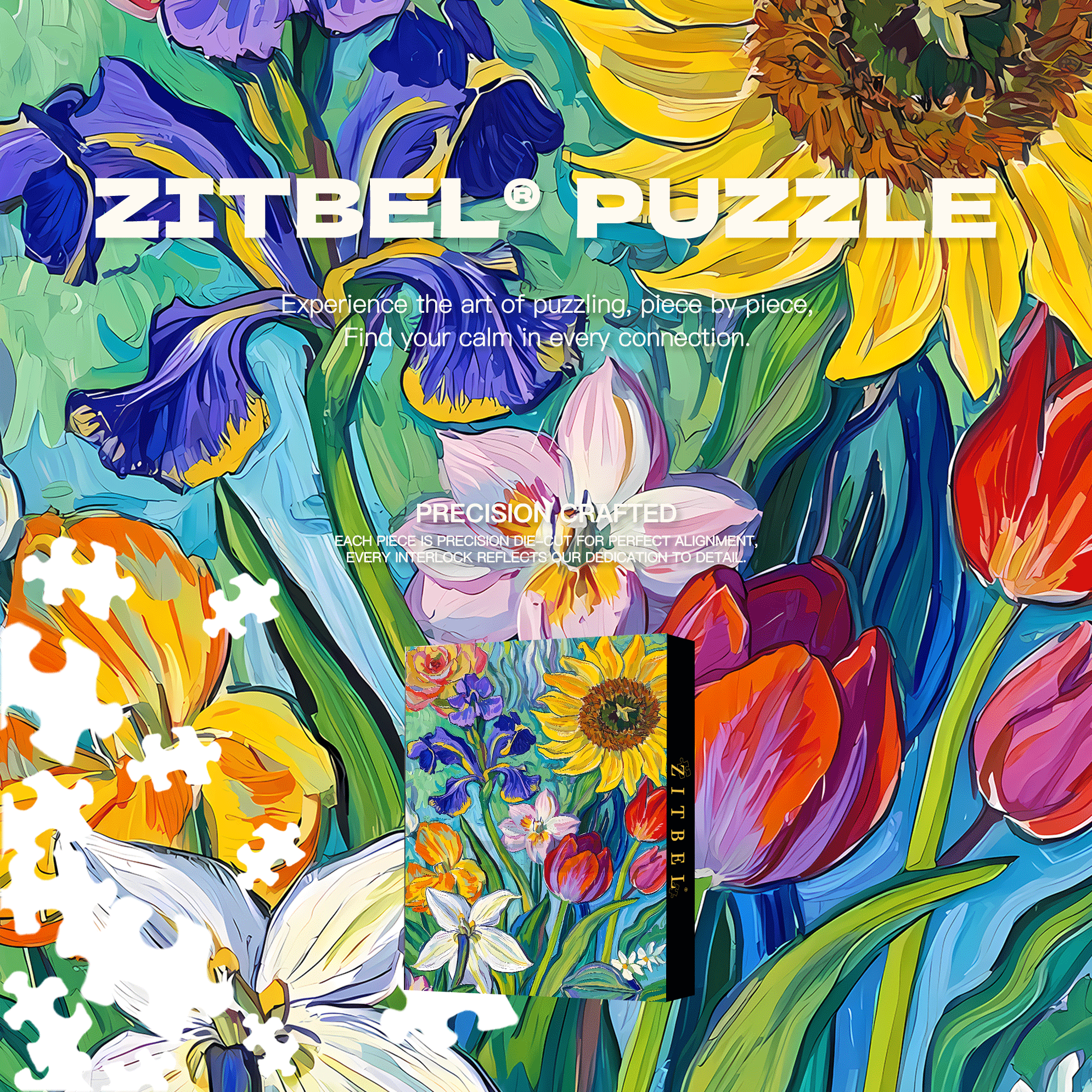 Colorful Flowers 2 500pcs/1000pcs Jigsaw Puzzle, Scratch-Resistant, Interactive Family Game & Brain-Boosting DIY Decor, Perfect for Halloween, Christmas & New Year Gifts, Family Puzzle Game