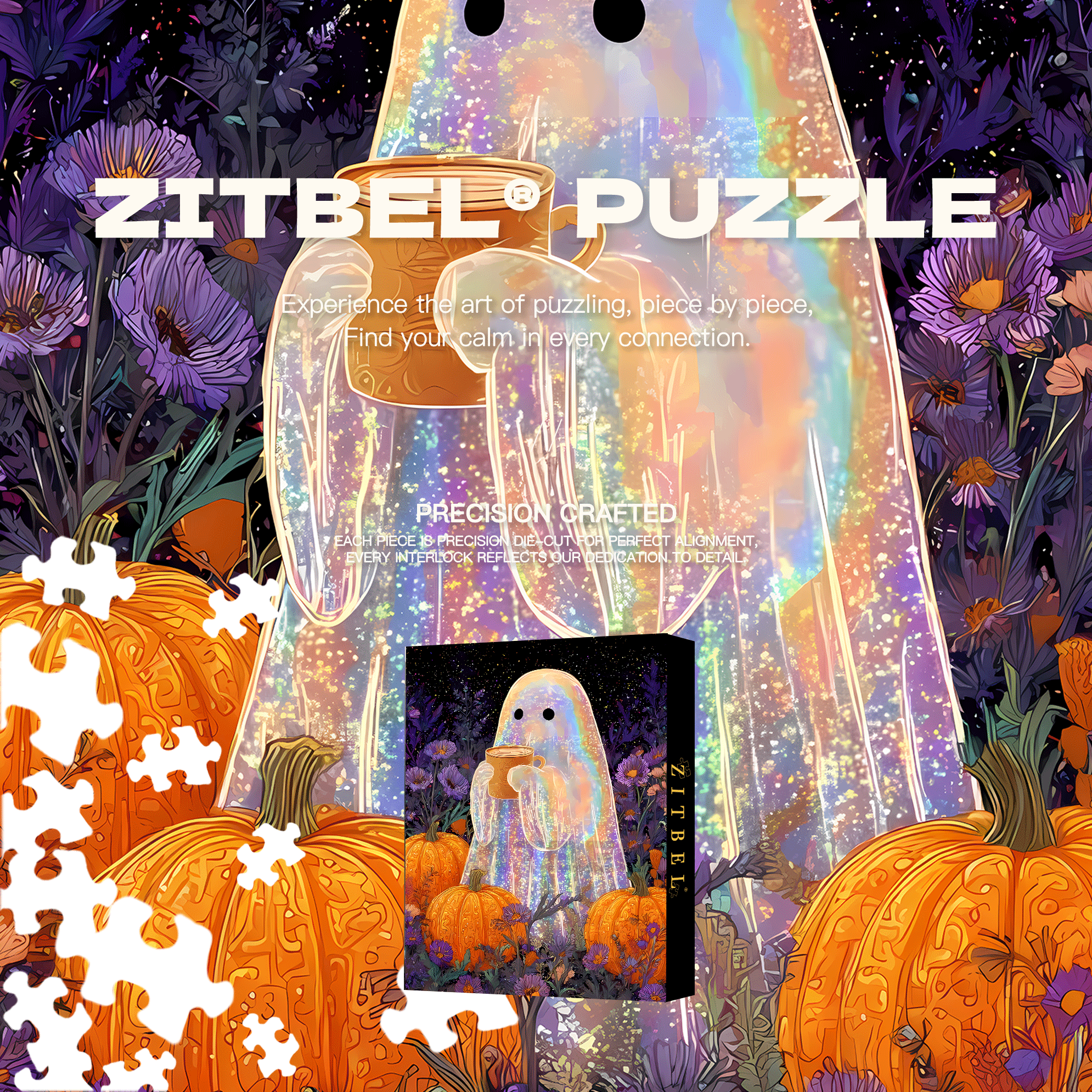 Ghost Coffee 500pcs/1000pcs Jigsaw Puzzle, Scratch-Resistant, Interactive Family Game & Brain-Boosting DIY Decor, Perfect for Halloween, Christmas & New Year Gifts, Family Puzzle Game