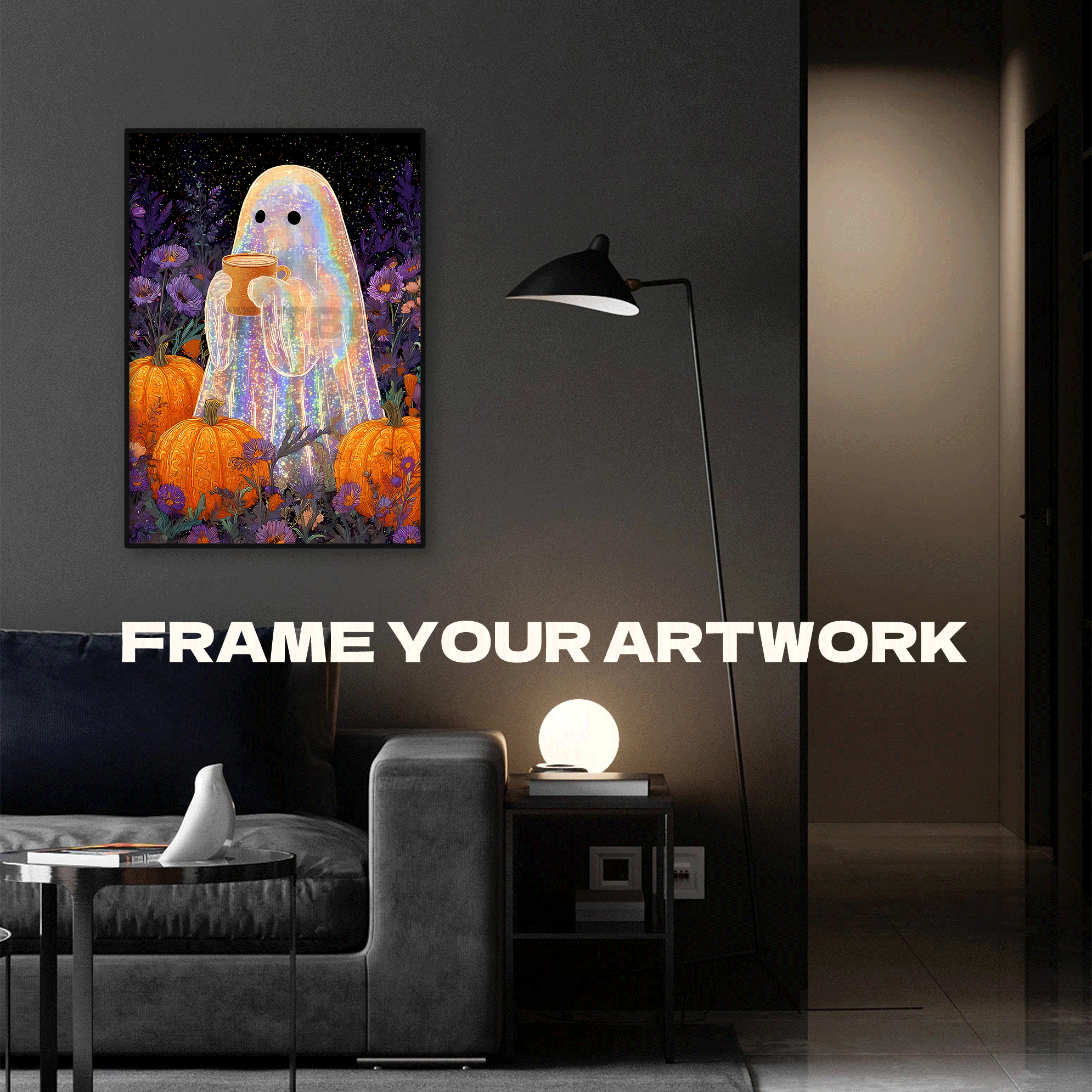 Ghost Coffee 500pcs/1000pcs Jigsaw Puzzle, Scratch-Resistant, Interactive Family Game & Brain-Boosting DIY Decor, Perfect for Halloween, Christmas & New Year Gifts, Family Puzzle Game