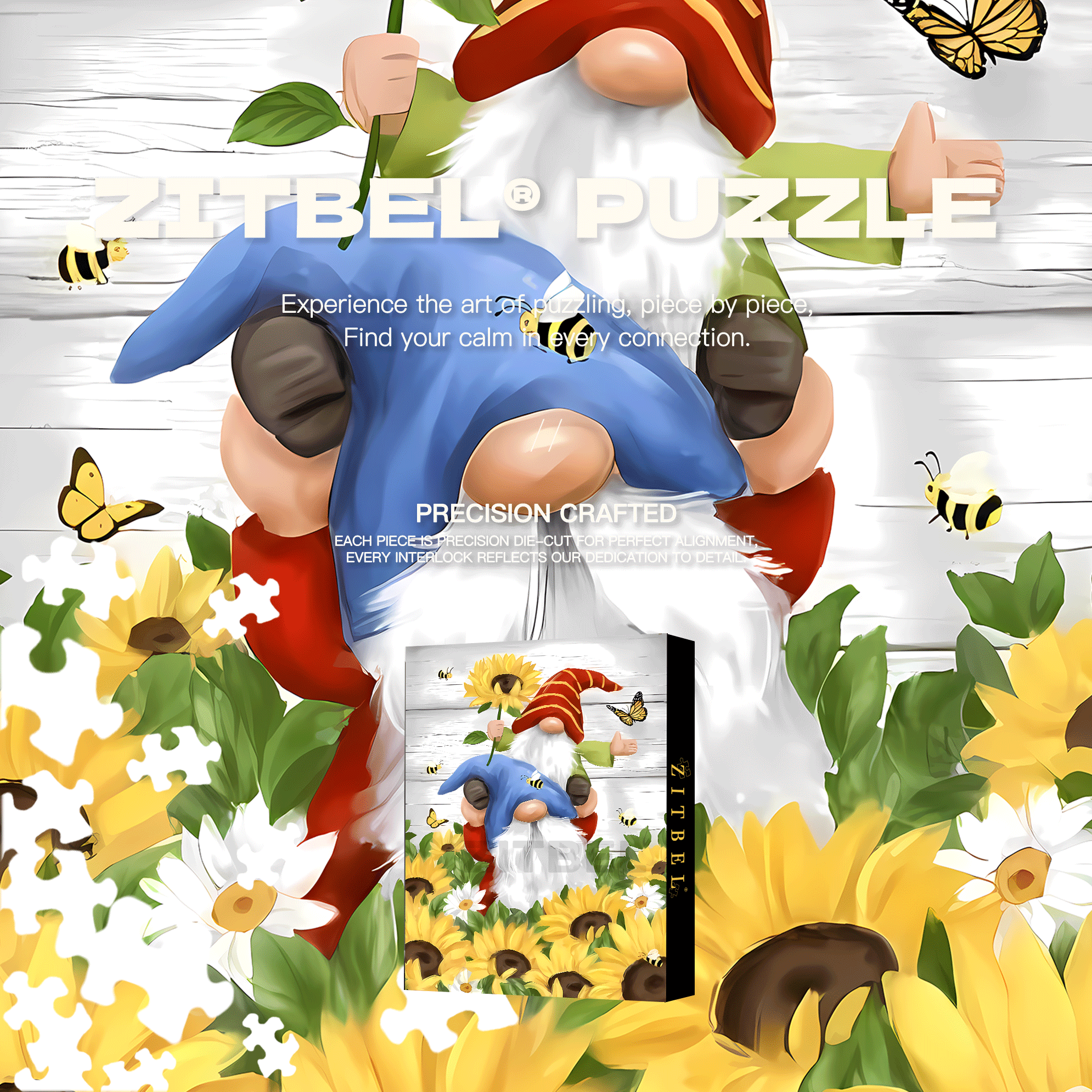 Gnomes with Sunflowers 500pcs/1000pcs Jigsaw Puzzle, Scratch-Resistant, Interactive Family Game & Brain-Boosting DIY Decor, Perfect for Halloween, Christmas & New Year Gifts, Family Puzzle Game