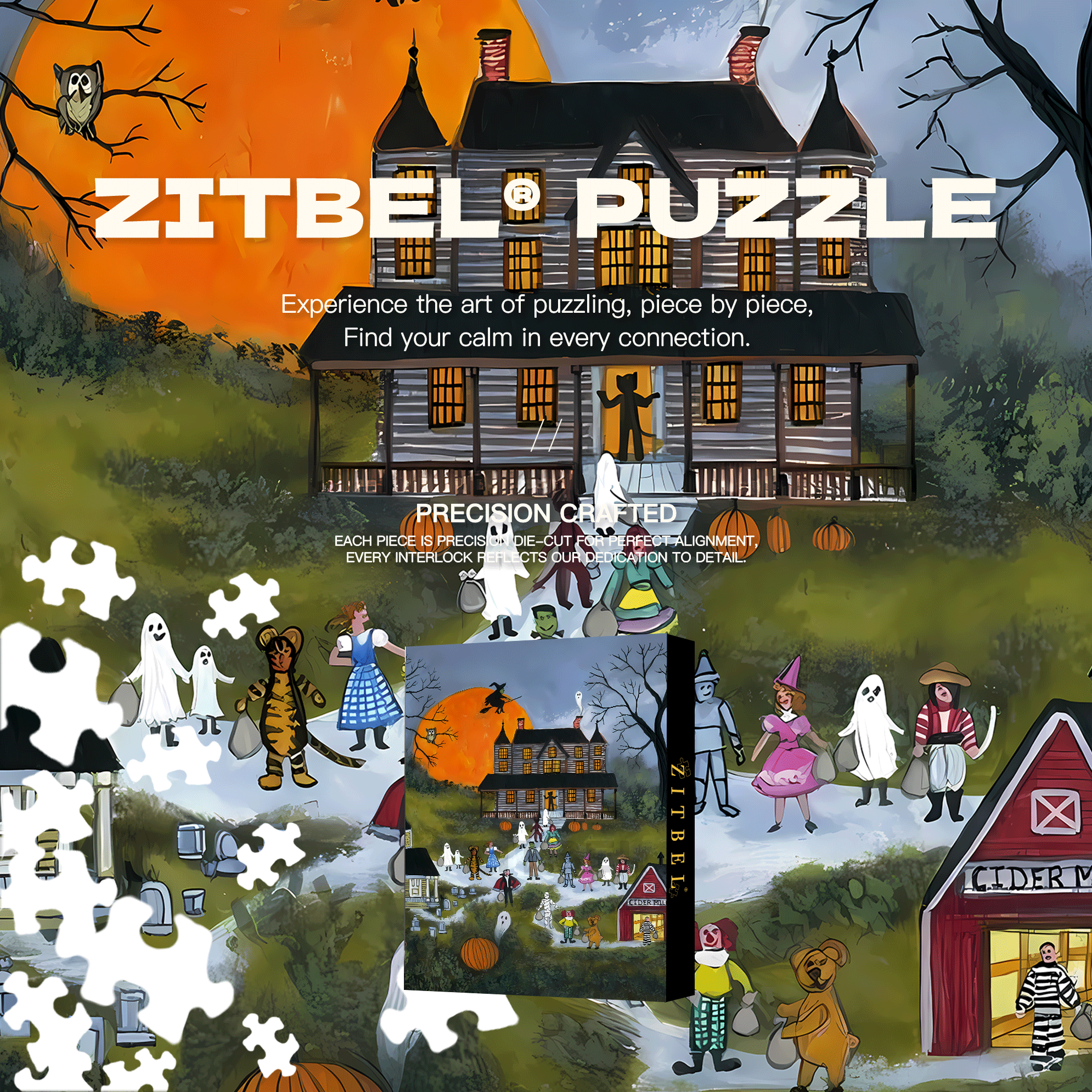 Happy Harvest Supermoon To Those Who Celebrate 500pcs/1000pcs Jigsaw Puzzle, Scratch-Resistant, Interactive Family Game & Brain-Boosting DIY Decor, Perfect for Halloween, Christmas & New Year Gifts, Family Puzzle Game