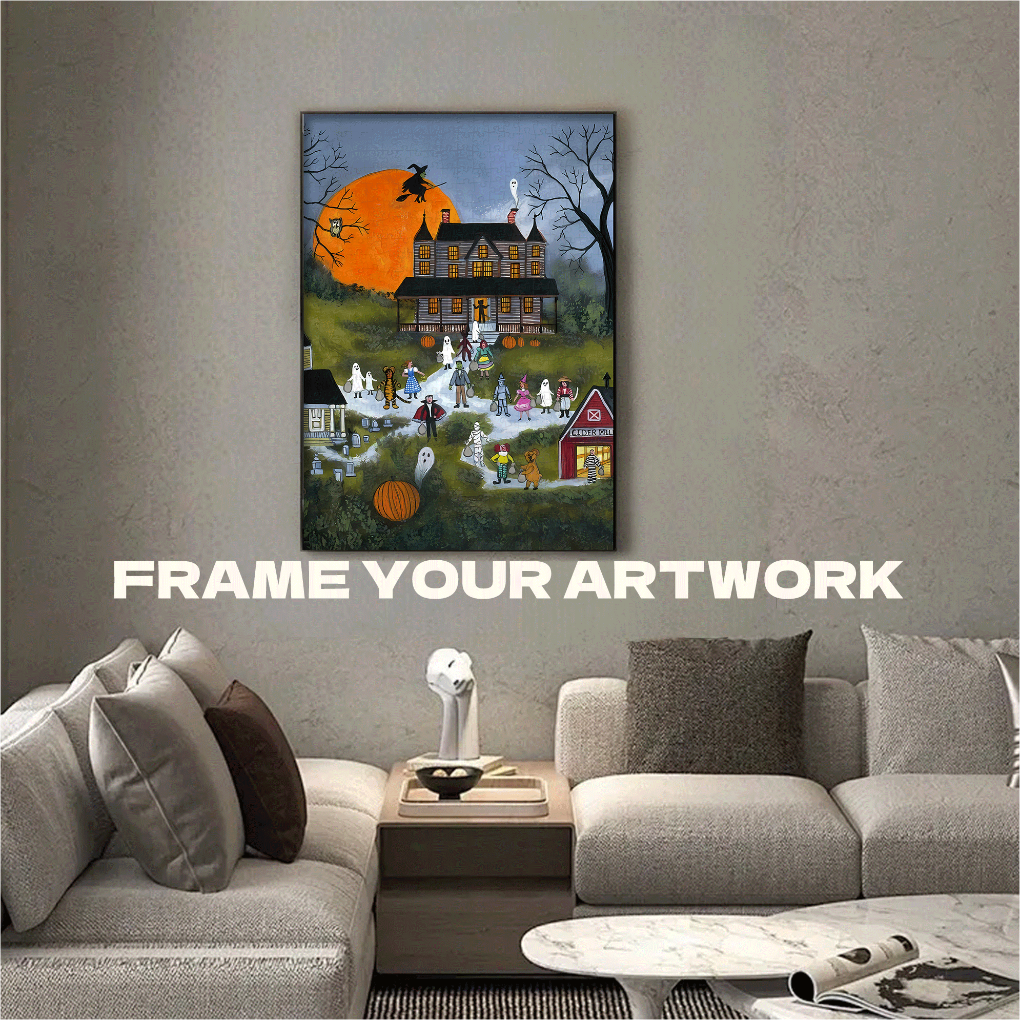 Happy Harvest Supermoon To Those Who Celebrate 500pcs/1000pcs Jigsaw Puzzle, Scratch-Resistant, Interactive Family Game & Brain-Boosting DIY Decor, Perfect for Halloween, Christmas & New Year Gifts, Family Puzzle Game