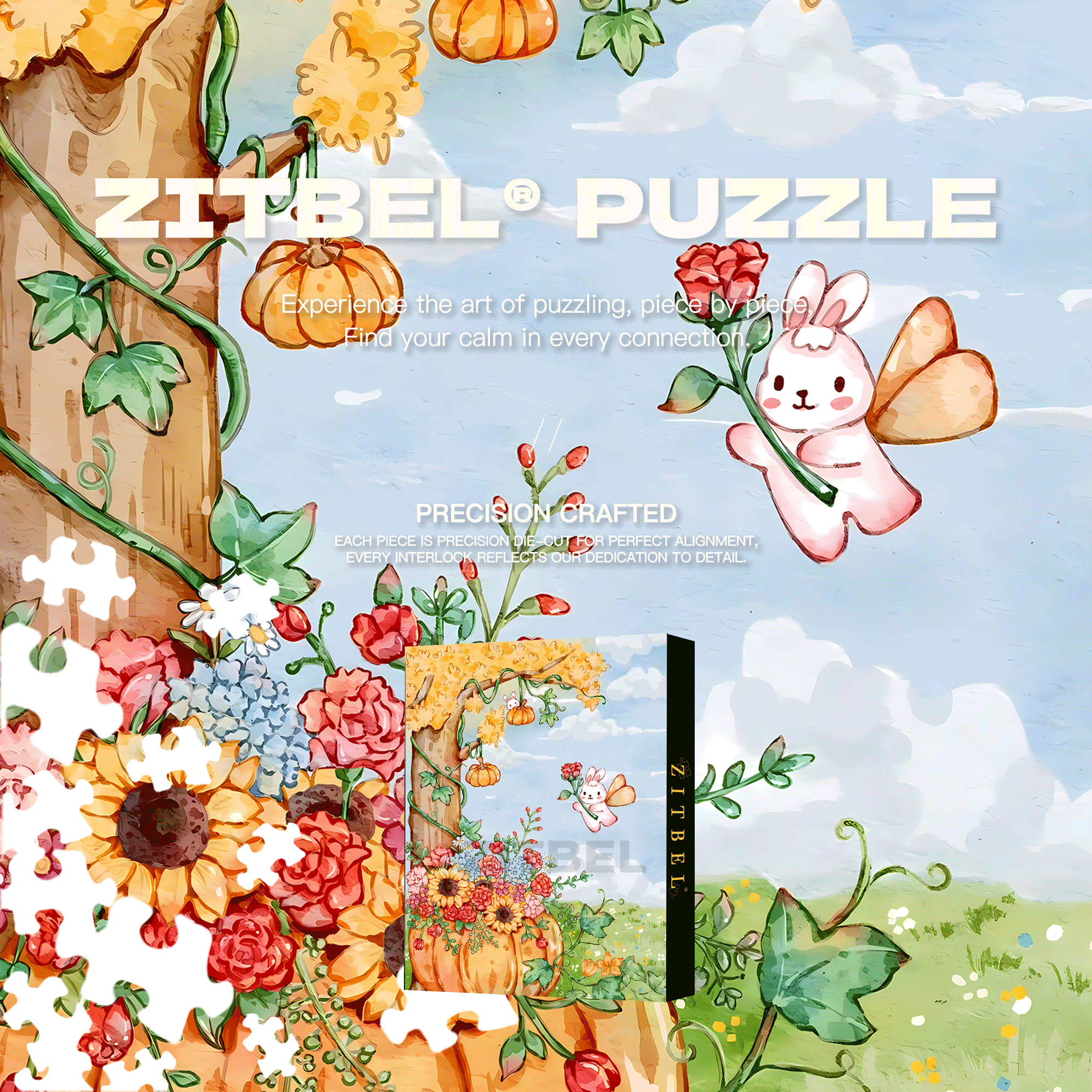 Little Rabbit Fairy 500pcs/1000pcs Jigsaw Puzzle, Scratch-Resistant, Interactive Family Game & Brain-Boosting DIY Decor, Perfect for Halloween, Christmas & New Year Gifts, Family Puzzle Game