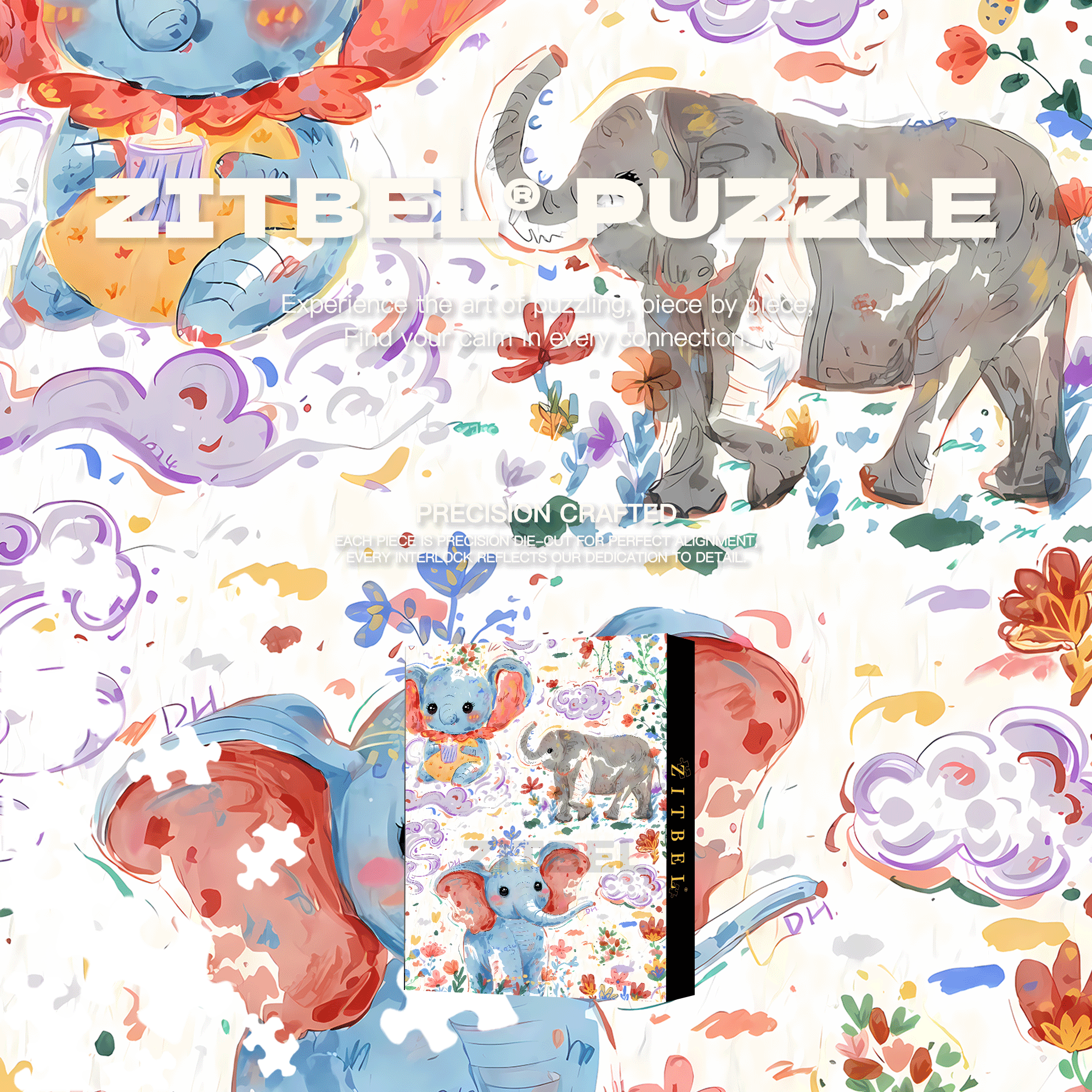 Small Elephant Sketches 500pcs/1000pcs Jigsaw Puzzle, Scratch-Resistant, Interactive Family Game & Brain-Boosting DIY Decor, Perfect for Halloween, Christmas & New Year Gifts, Family Puzzle Game