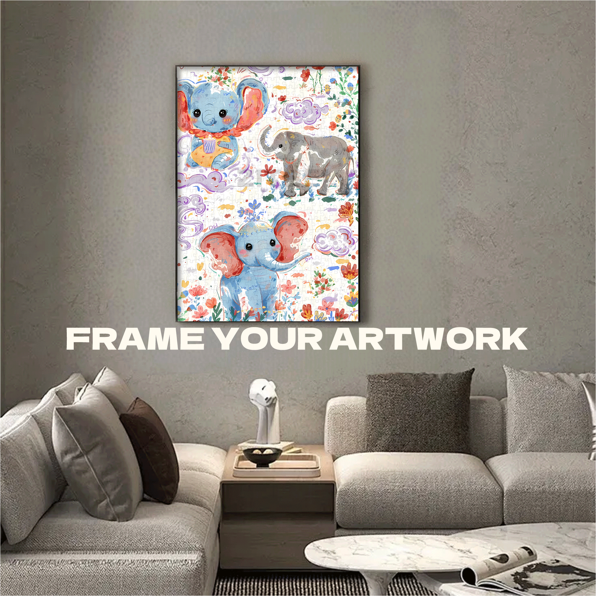 Small Elephant Sketches 500pcs/1000pcs Jigsaw Puzzle, Scratch-Resistant, Interactive Family Game & Brain-Boosting DIY Decor, Perfect for Halloween, Christmas & New Year Gifts, Family Puzzle Game