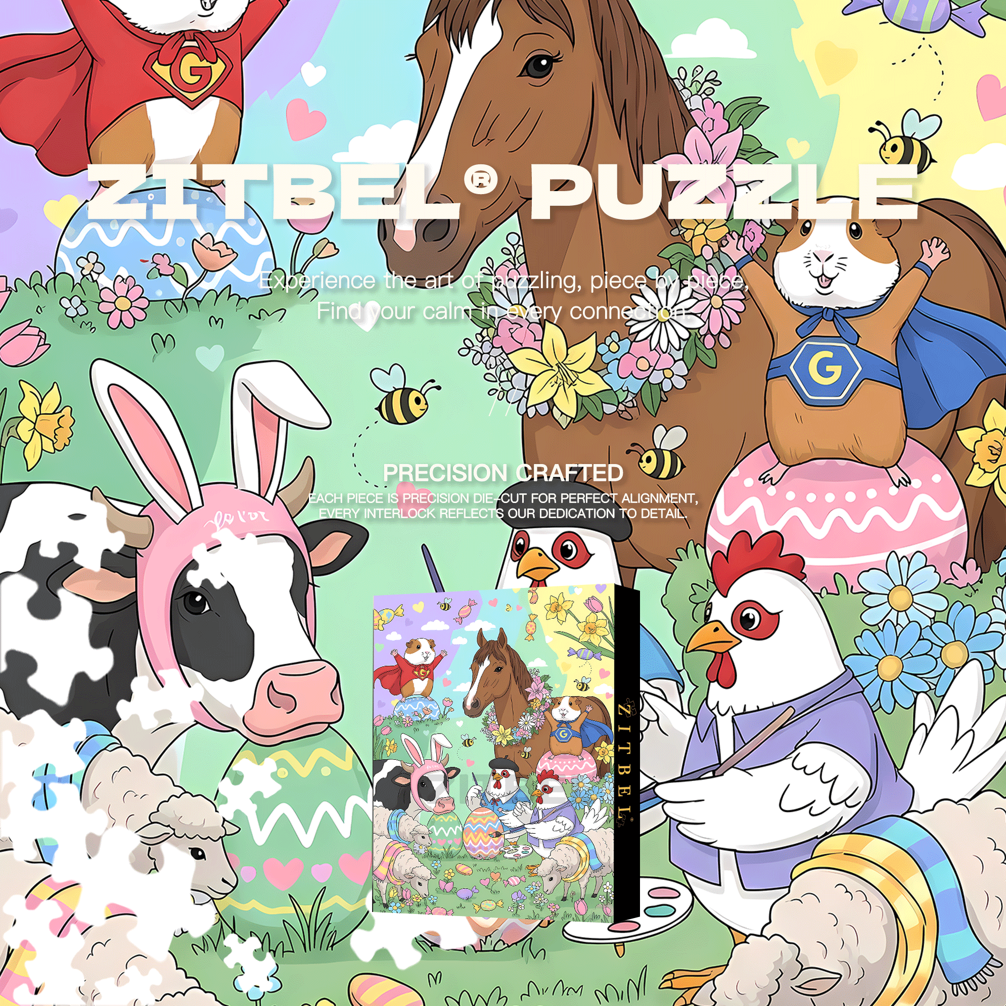 Spring Animals & Pastel Easter Egg 500pcs/1000pcs Jigsaw Puzzle, Scratch-Resistant, Interactive Family Game & Brain-Boosting DIY Decor, Perfect for Halloween, Christmas & New Year Gifts, Family Puzzle Game