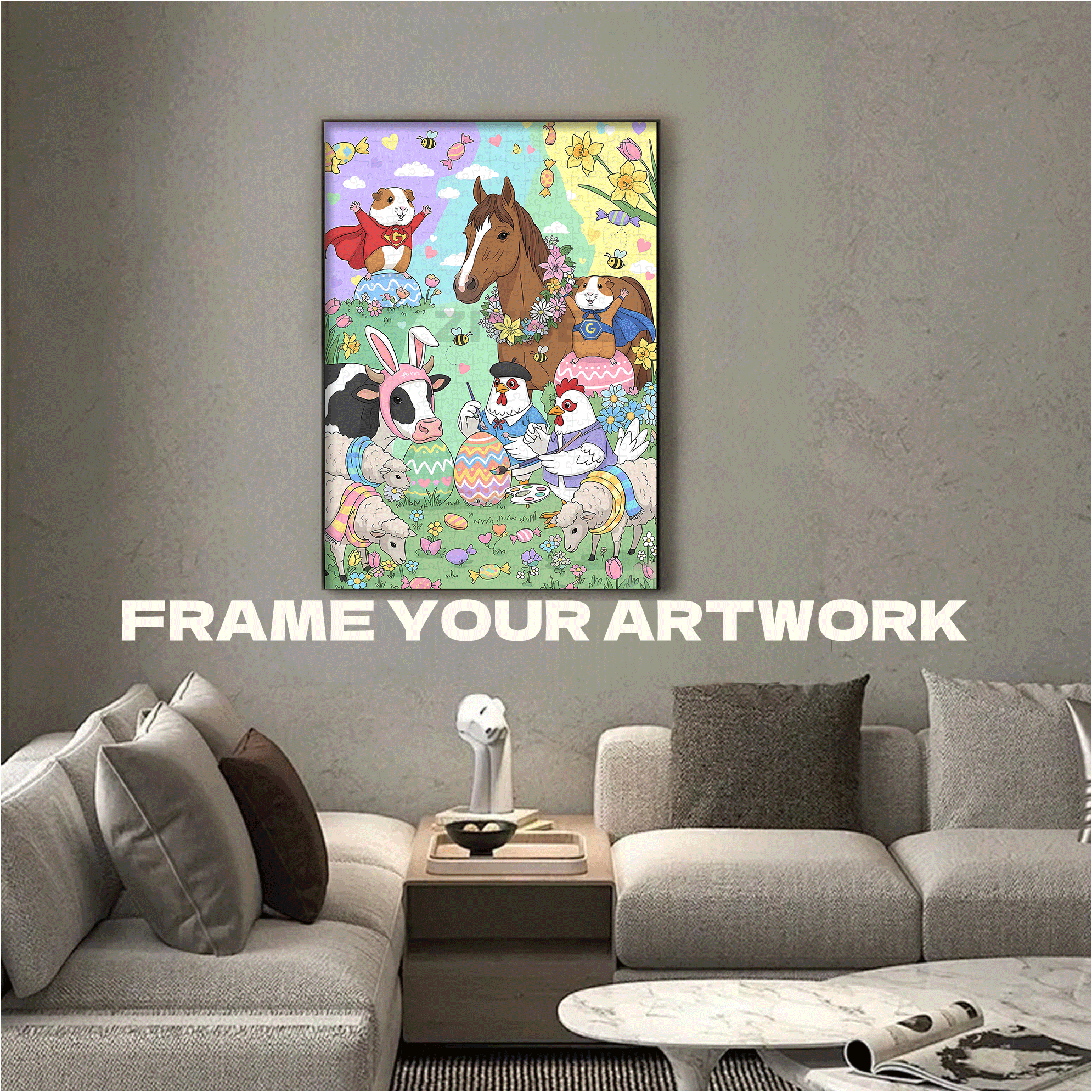 Spring Animals & Pastel Easter Egg 500pcs/1000pcs Jigsaw Puzzle, Scratch-Resistant, Interactive Family Game & Brain-Boosting DIY Decor, Perfect for Halloween, Christmas & New Year Gifts, Family Puzzle Game