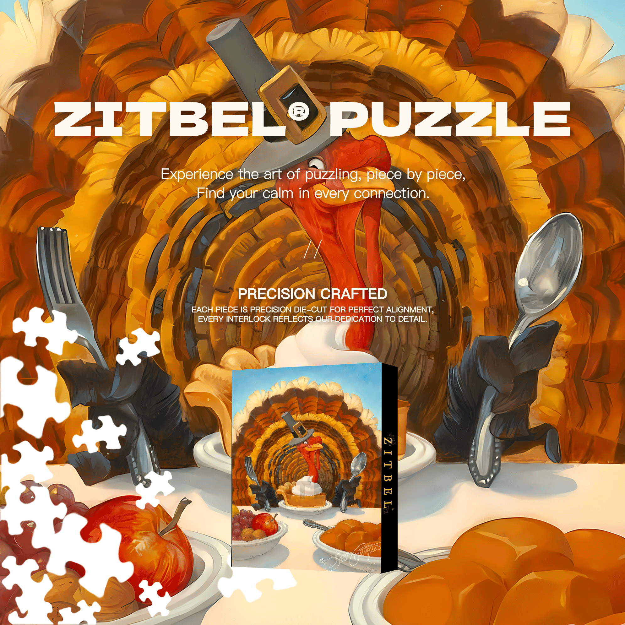 Turkey Dessert 500pcs/1000pcs Jigsaw Puzzle, Scratch-Resistant, Interactive Family Game & Brain-Boosting DIY Decor, Perfect for Halloween, Christmas & New Year Gifts, Family Puzzle Game