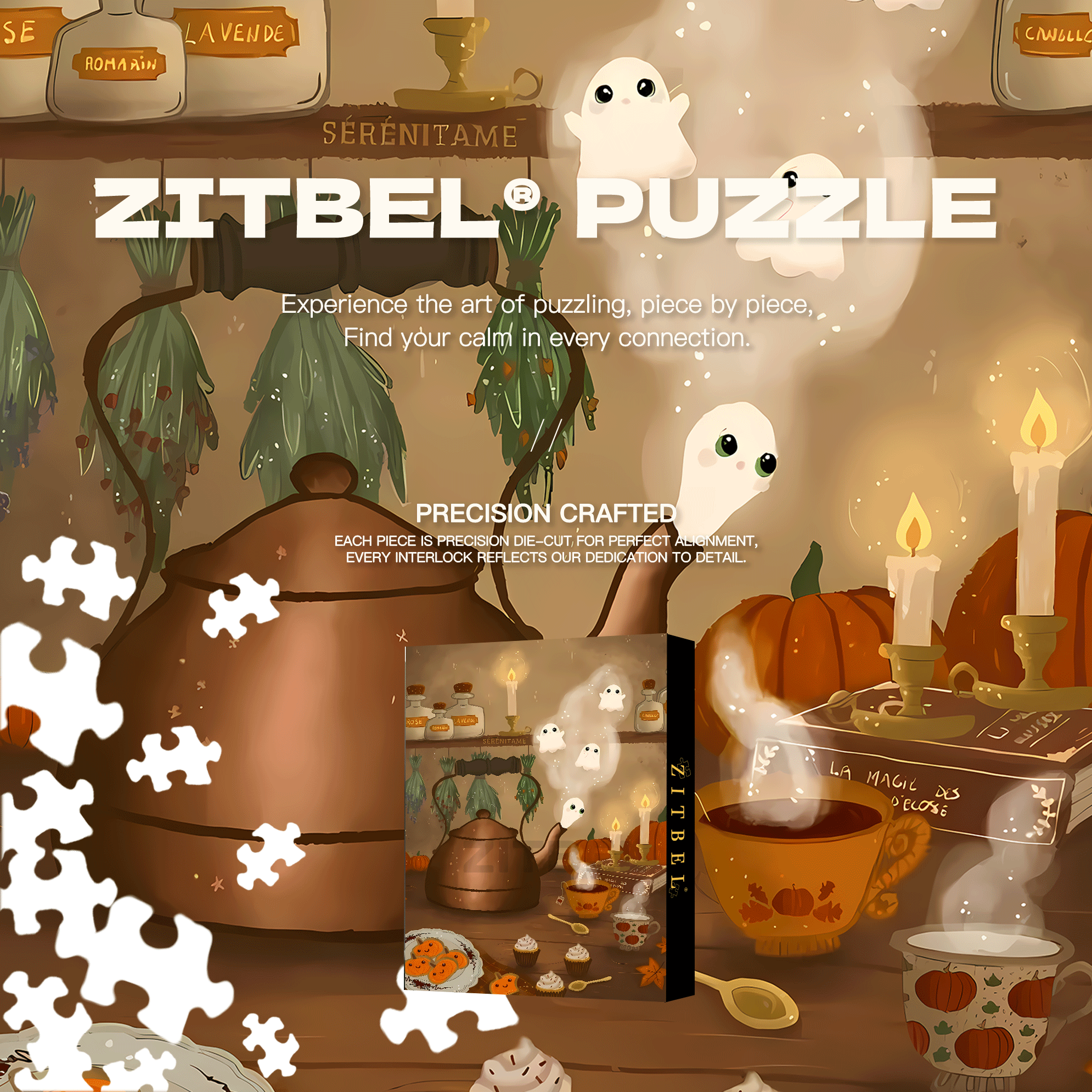 Whispering Smoke 500pcs/1000pcs Jigsaw Puzzle, Scratch-Resistant, Interactive Family Game & Brain-Boosting DIY Decor, Perfect for Halloween, Christmas & New Year Gifts, Family Puzzle Game