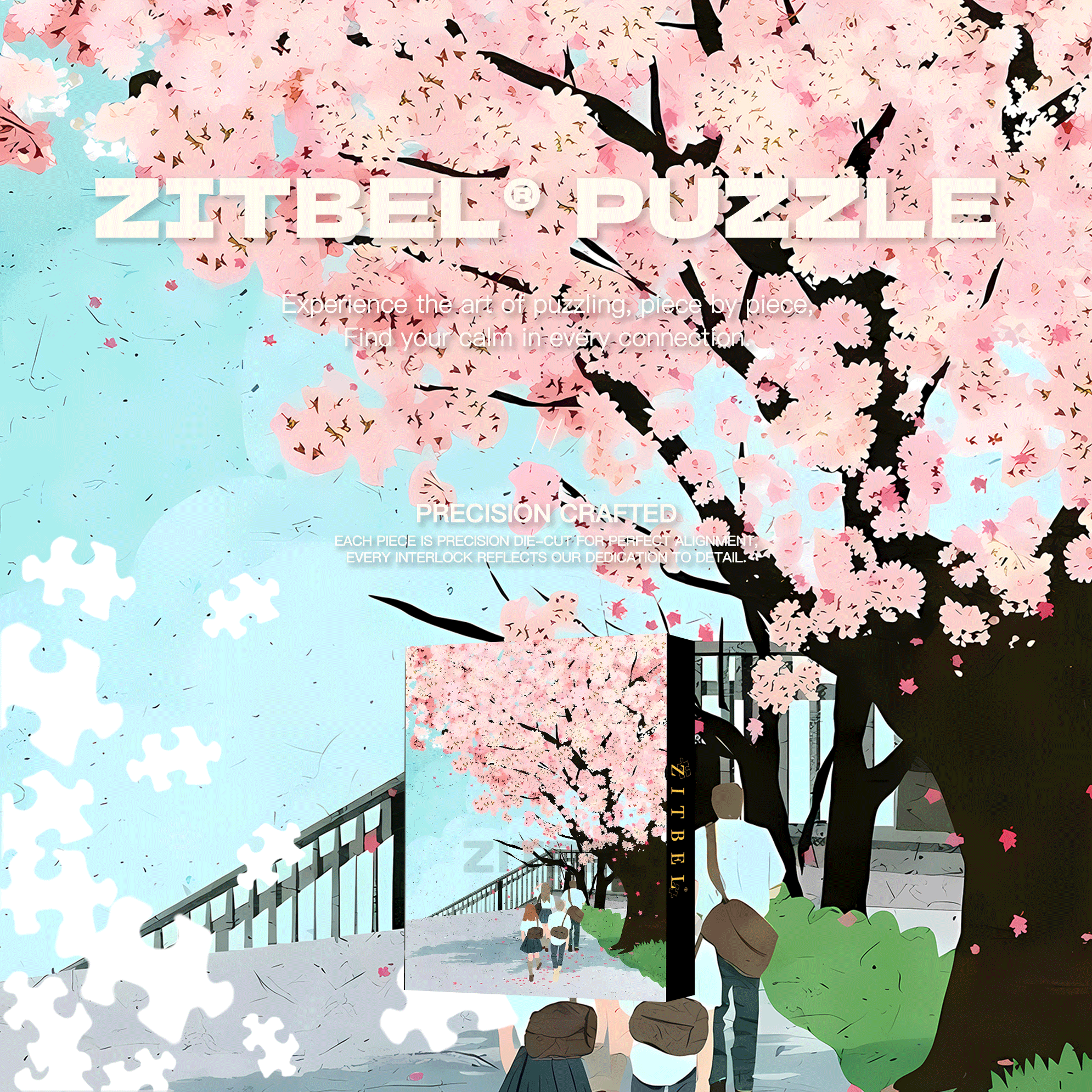 Cherry Blossom Street 2 500pcs/1000pcs Jigsaw Puzzle, Scratch-Resistant, Interactive Family Game & Brain-Boosting DIY Decor, Perfect for Halloween, Christmas & New Year Gifts, Family Puzzle Game