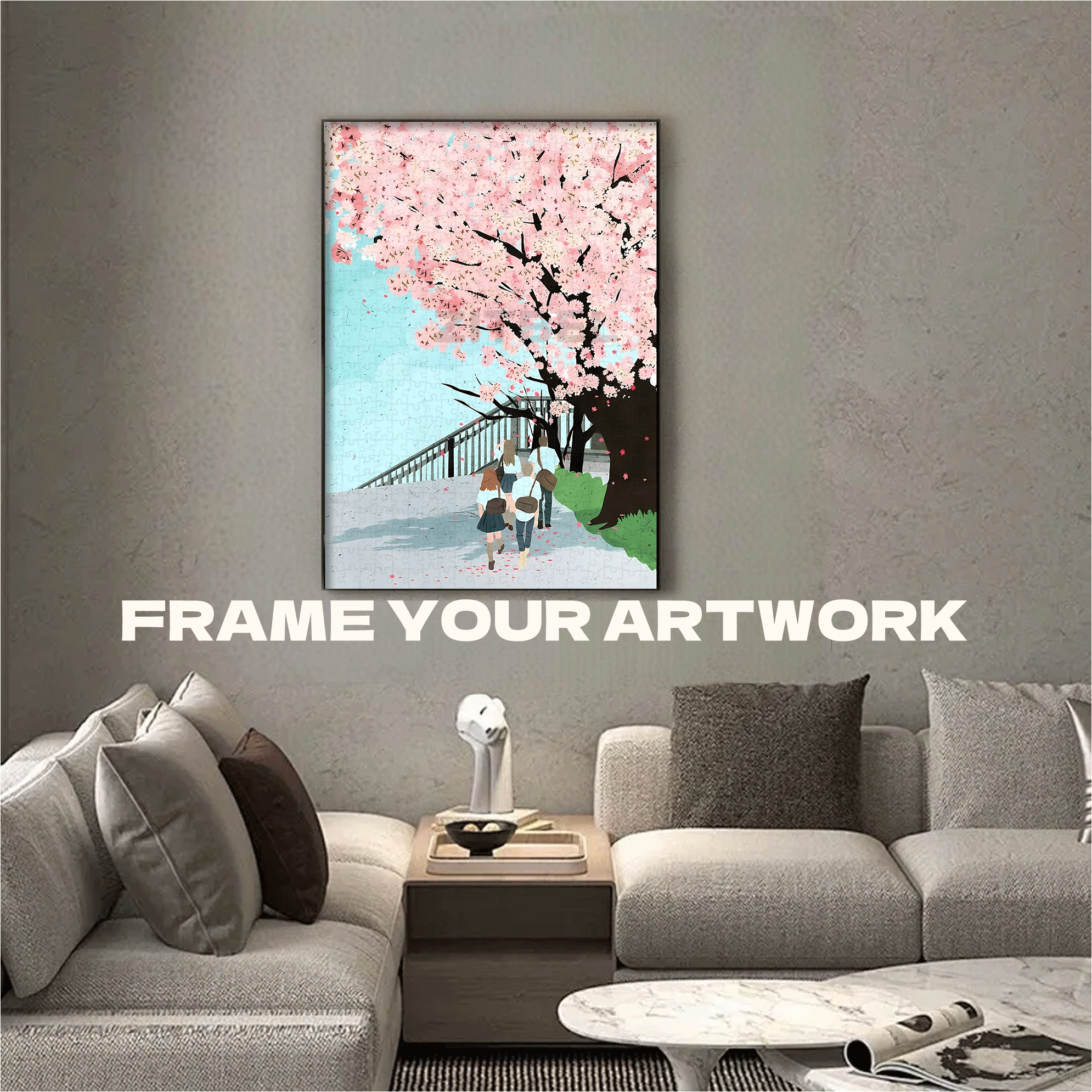 Cherry Blossom Street 2 500pcs/1000pcs Jigsaw Puzzle, Scratch-Resistant, Interactive Family Game & Brain-Boosting DIY Decor, Perfect for Halloween, Christmas & New Year Gifts, Family Puzzle Game