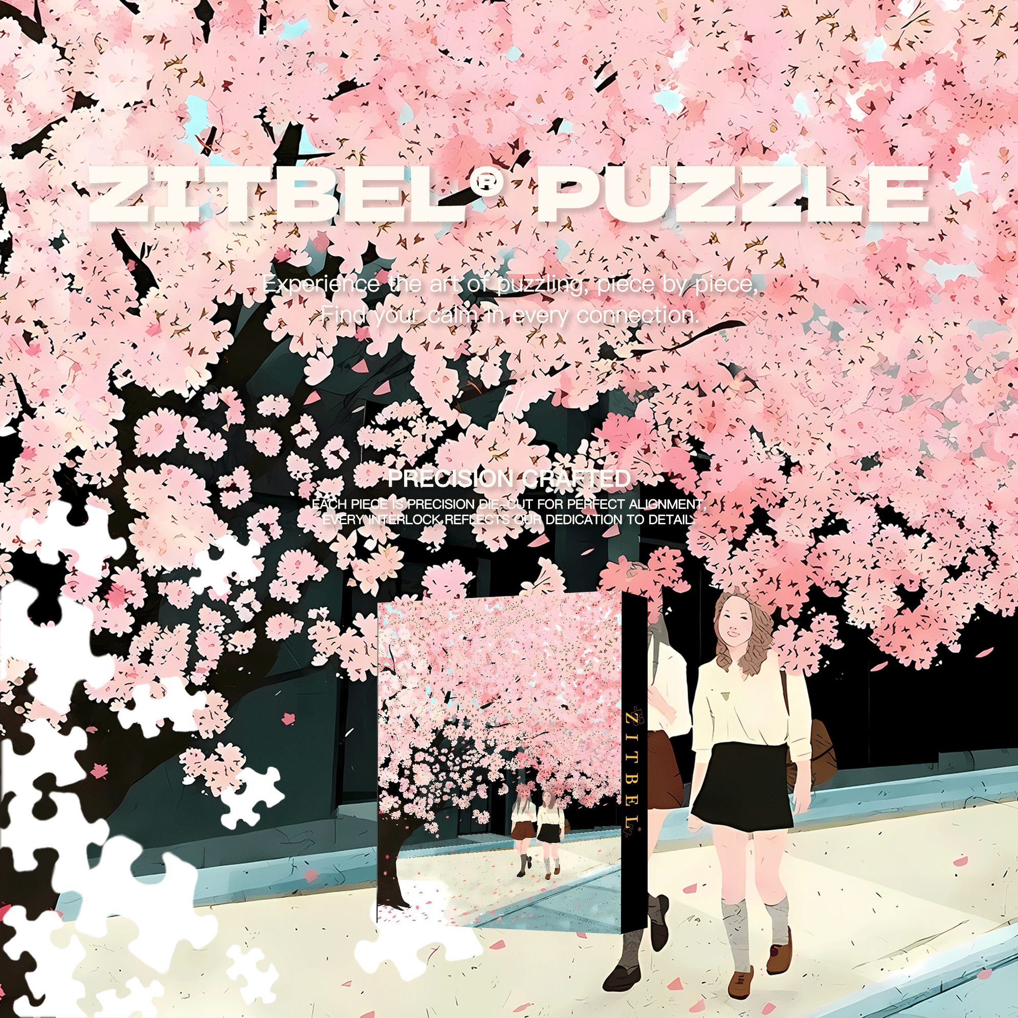 Cherry Blossom Street 500pcs/1000pcs Jigsaw Puzzle, Scratch-Resistant, Interactive Family Game & Brain-Boosting DIY Decor, Perfect for Halloween, Christmas & New Year Gifts, Family Puzzle Game