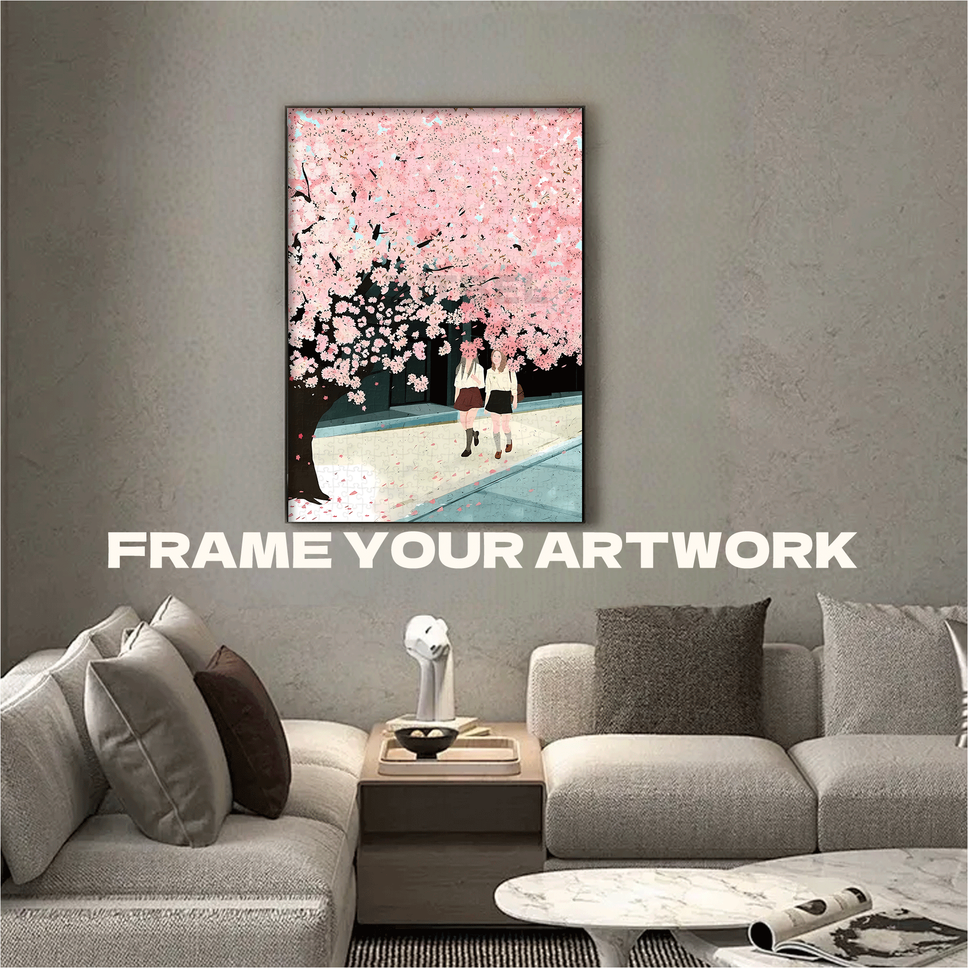 Cherry Blossom Street 500pcs/1000pcs Jigsaw Puzzle, Scratch-Resistant, Interactive Family Game & Brain-Boosting DIY Decor, Perfect for Halloween, Christmas & New Year Gifts, Family Puzzle Game