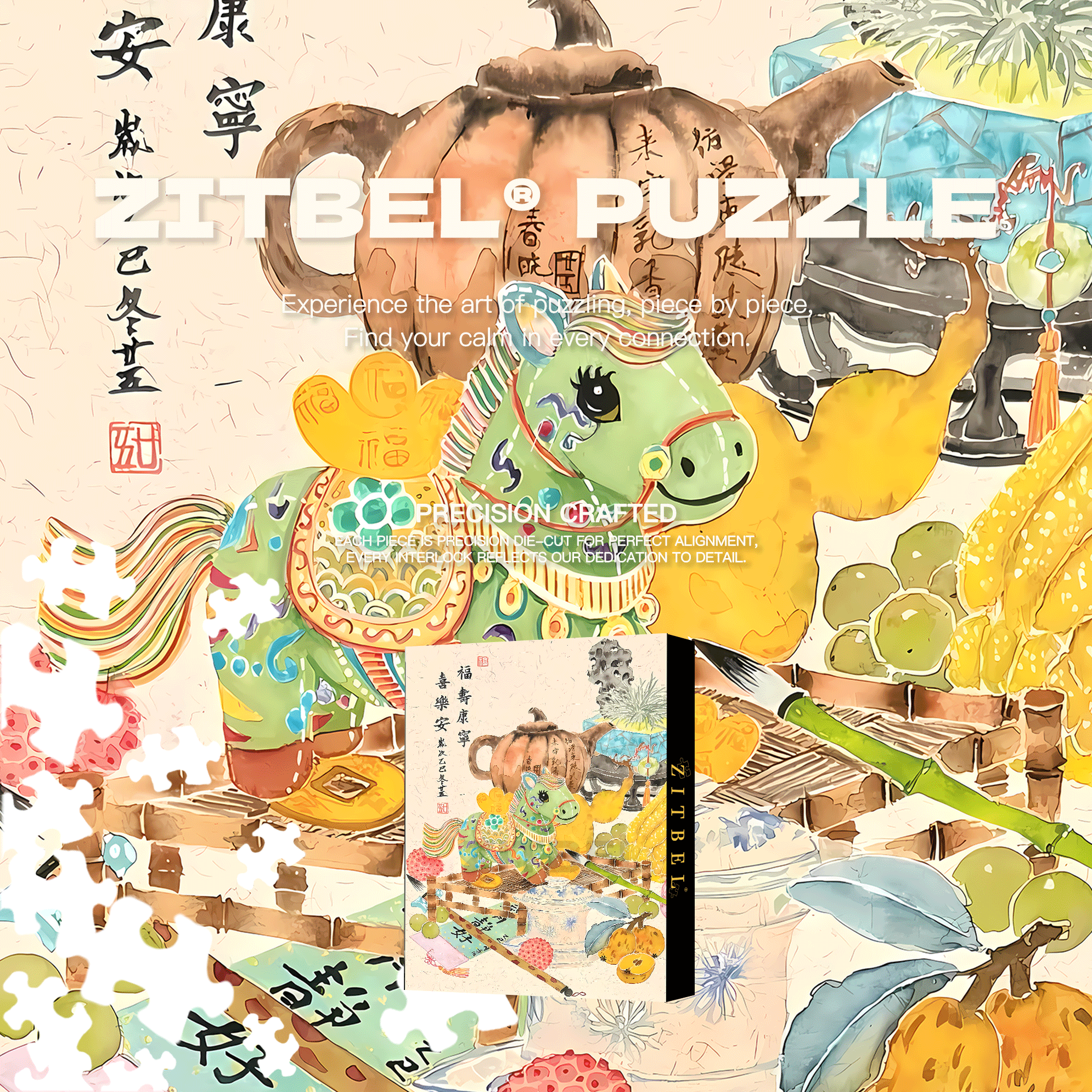 Fortune, Longevity, Health And Peace 500pcs/1000pcs Jigsaw Puzzle, Scratch-Resistant, Interactive Family Game & Brain-Boosting DIY Decor, Perfect for Halloween, Christmas & New Year Gifts, Family Puzzle Game