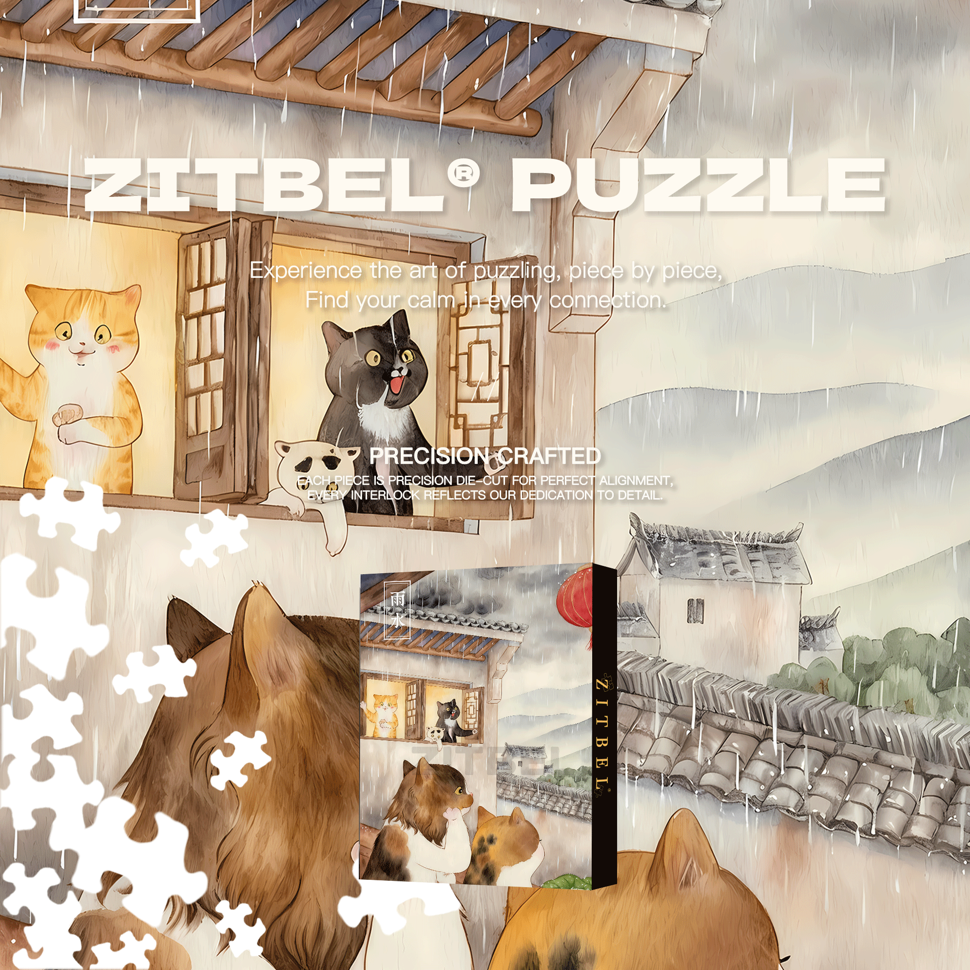 Rain Water 500pcs/1000pcs Jigsaw Puzzle, Scratch-Resistant, Interactive Family Game & Brain-Boosting DIY Decor, Perfect for Halloween, Christmas & New Year Gifts, Family Puzzle Game