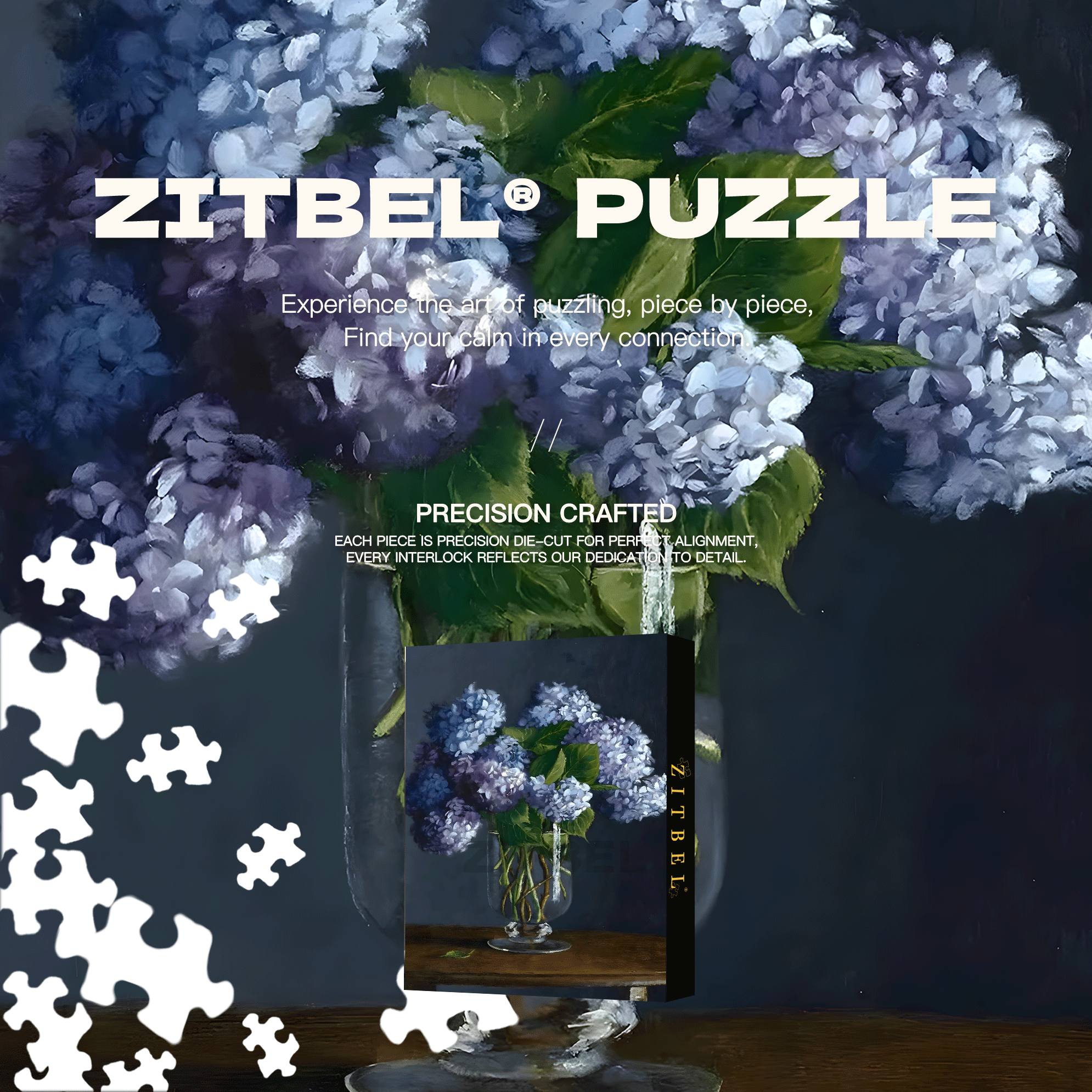 Blue Hydrangea 500pcs/1000pcs Jigsaw Puzzle, Scratch-Resistant, Interactive Family Game & Brain-Boosting DIY Decor, Perfect for Halloween, Christmas & New Year Gifts, Family Puzzle Game
