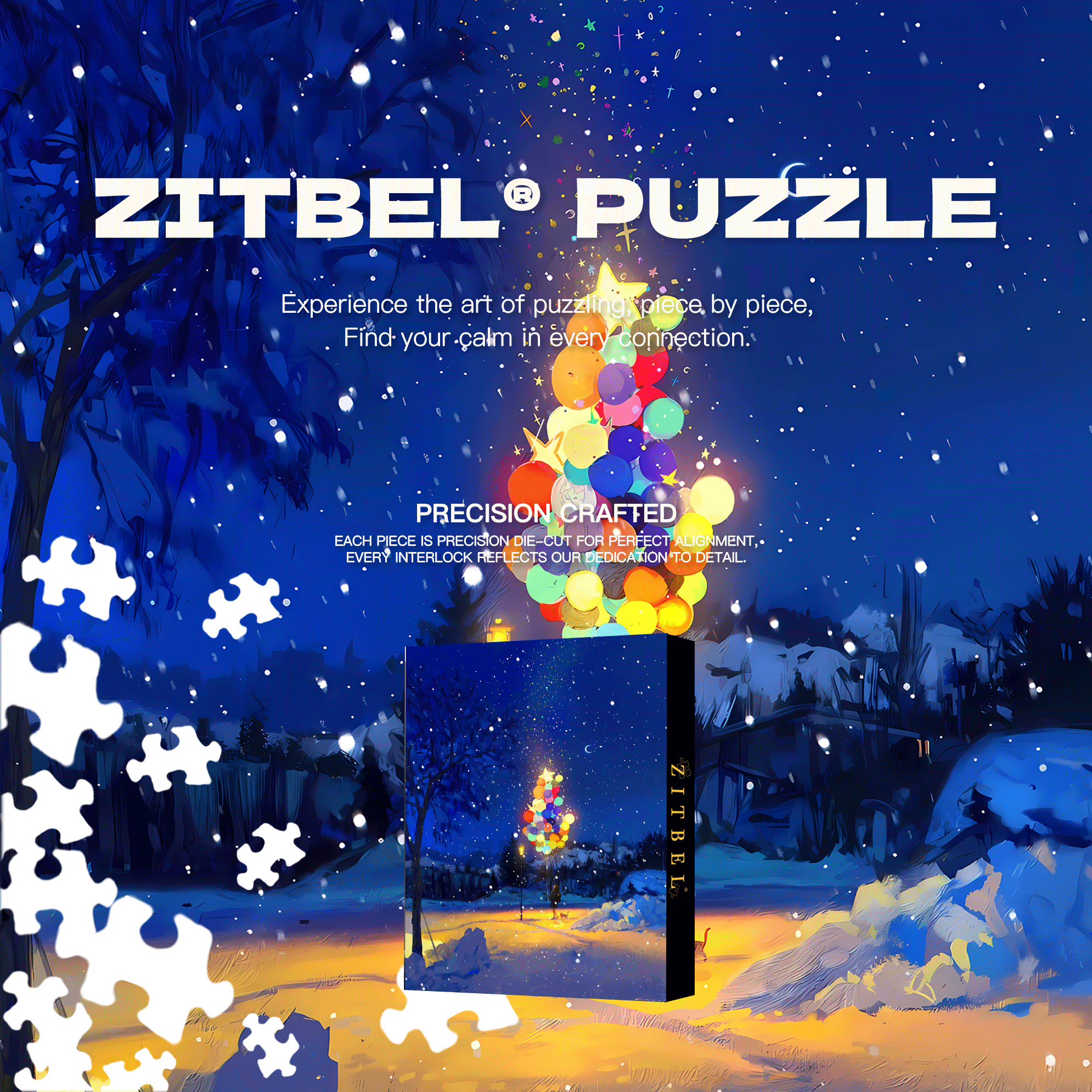 Dreamy Snowy Night 500pcs/1000pcs Jigsaw Puzzle, Scratch-Resistant, Interactive Family Game & Brain-Boosting DIY Decor, Perfect for Halloween, Christmas & New Year Gifts, Family Puzzle Game