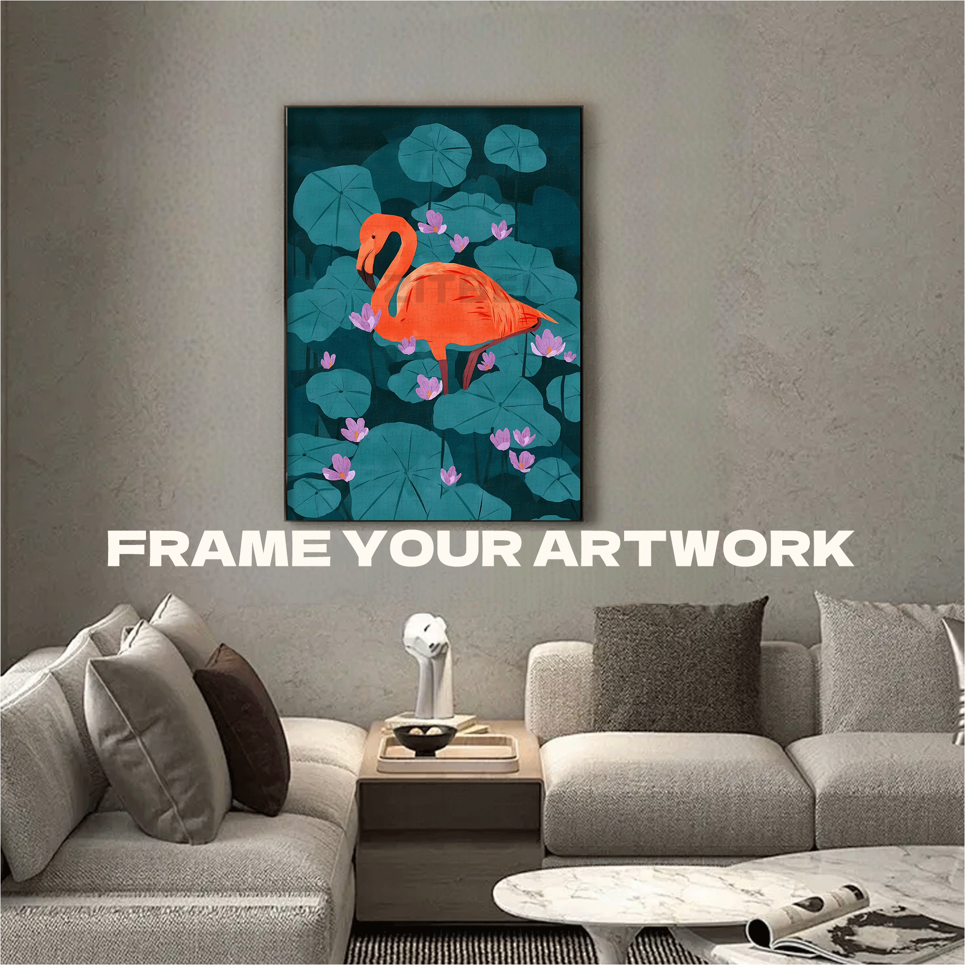 Flamingos In The Lotus Pond 500pcs/1000pcs Jigsaw Puzzle, Scratch-Resistant, Interactive Family Game & Brain-Boosting DIY Decor, Perfect for Halloween, Christmas & New Year Gifts, Family Puzzle Game