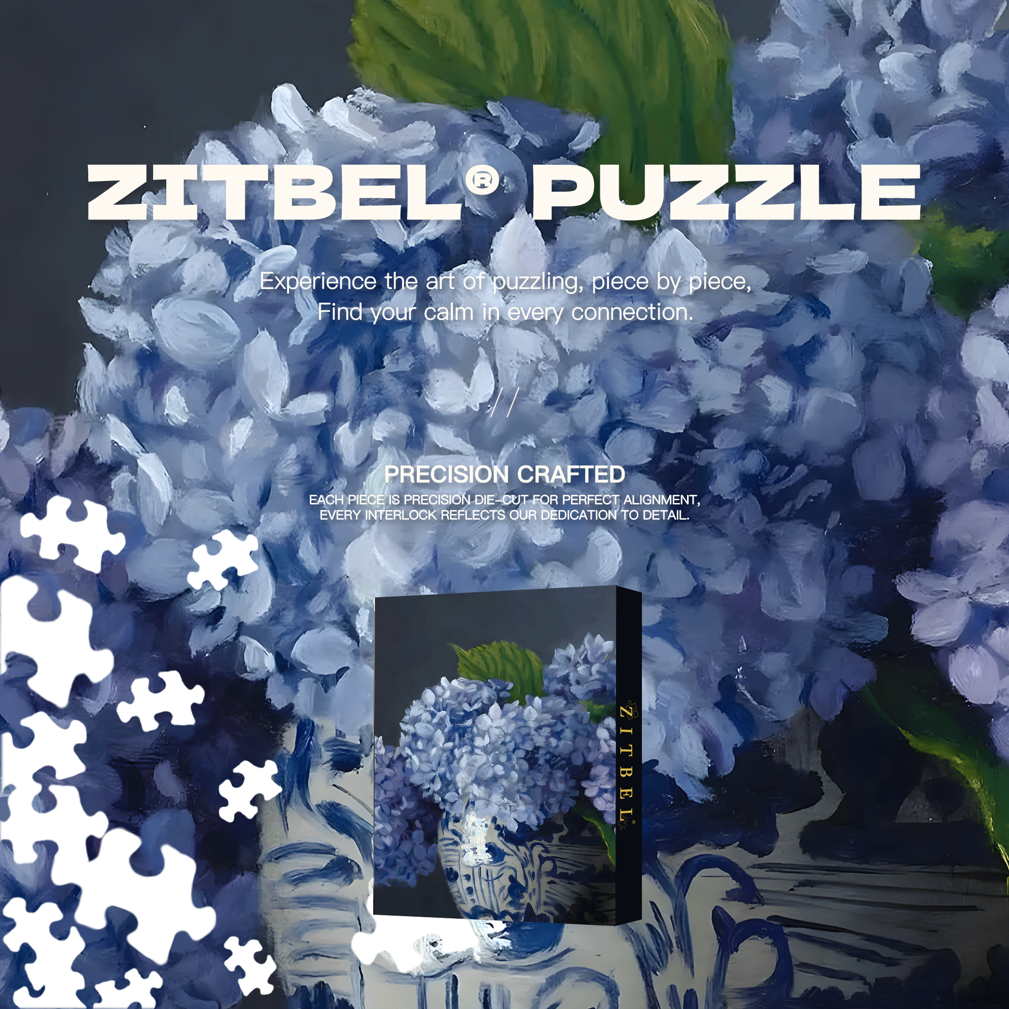 Hydrangea Sketch 500pcs/1000pcs Jigsaw Puzzle, Scratch-Resistant, Interactive Family Game & Brain-Boosting DIY Decor, Perfect for Halloween, Christmas & New Year Gifts, Family Puzzle Game