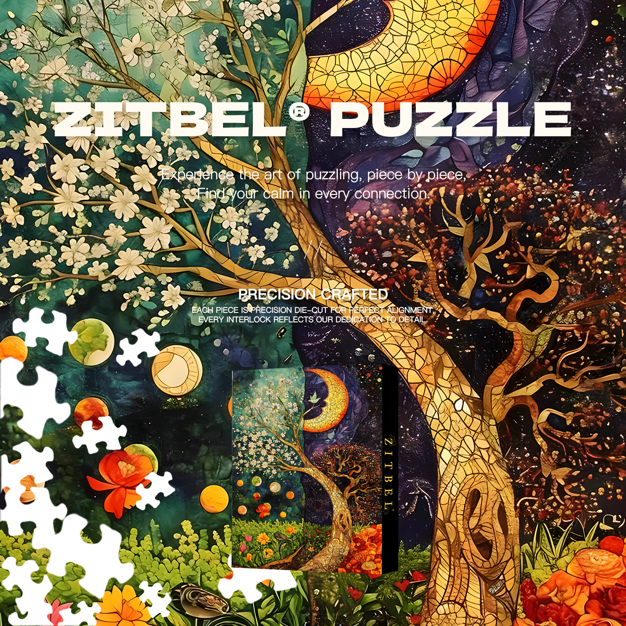 Sun And Moon Shine Together 500pcs/1000pcs Jigsaw Puzzle, Scratch-Resistant, Interactive Family Game & Brain-Boosting DIY Decor, Perfect for Halloween, Christmas & New Year Gifts, Family Puzzle Game