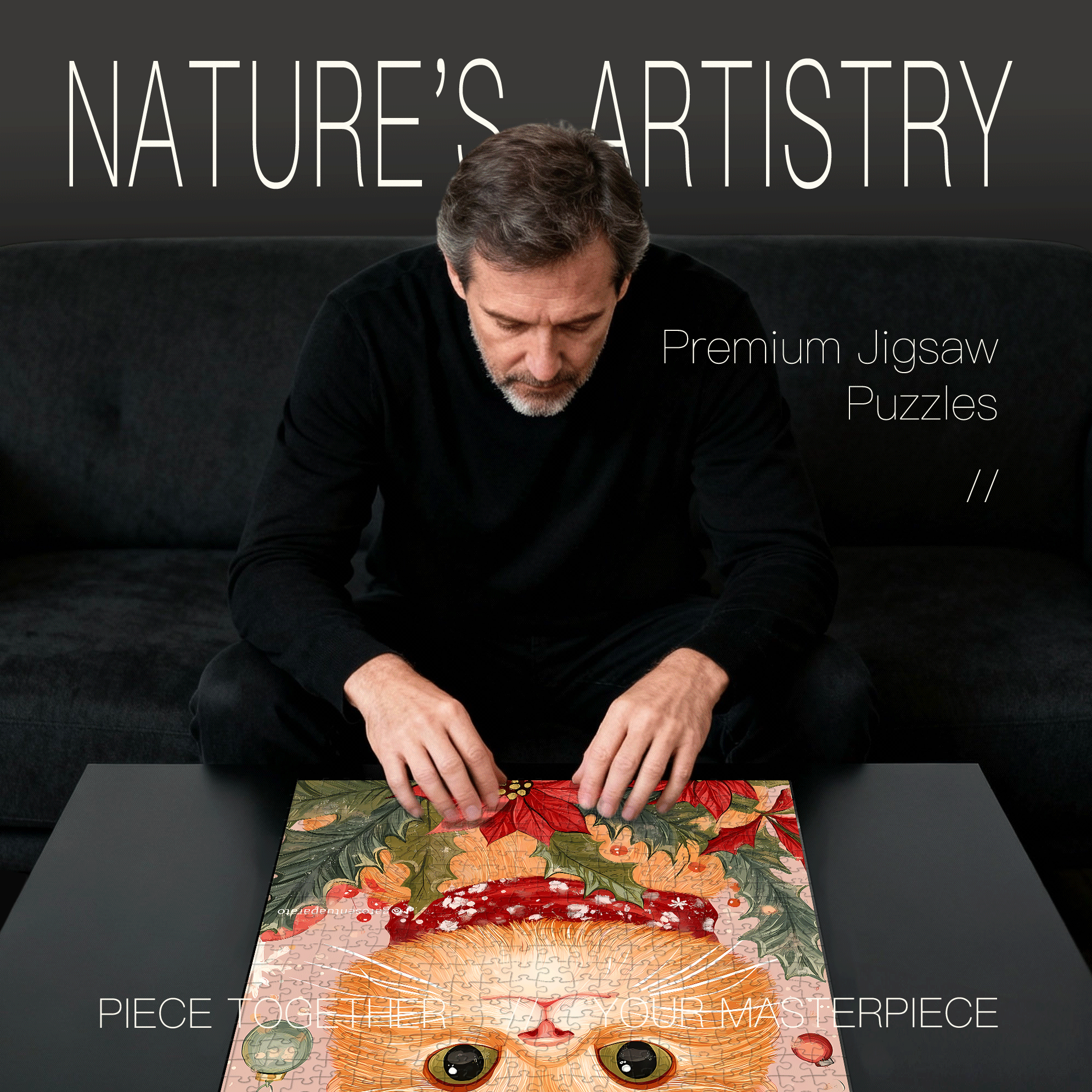 Cat with Festive 500pcs/1000pcs Jigsaw Puzzle, Scratch-Resistant, Interactive Family Game & Brain-Boosting DIY Decor, Perfect for Halloween, Christmas & New Year Gifts, Family Puzzle Game